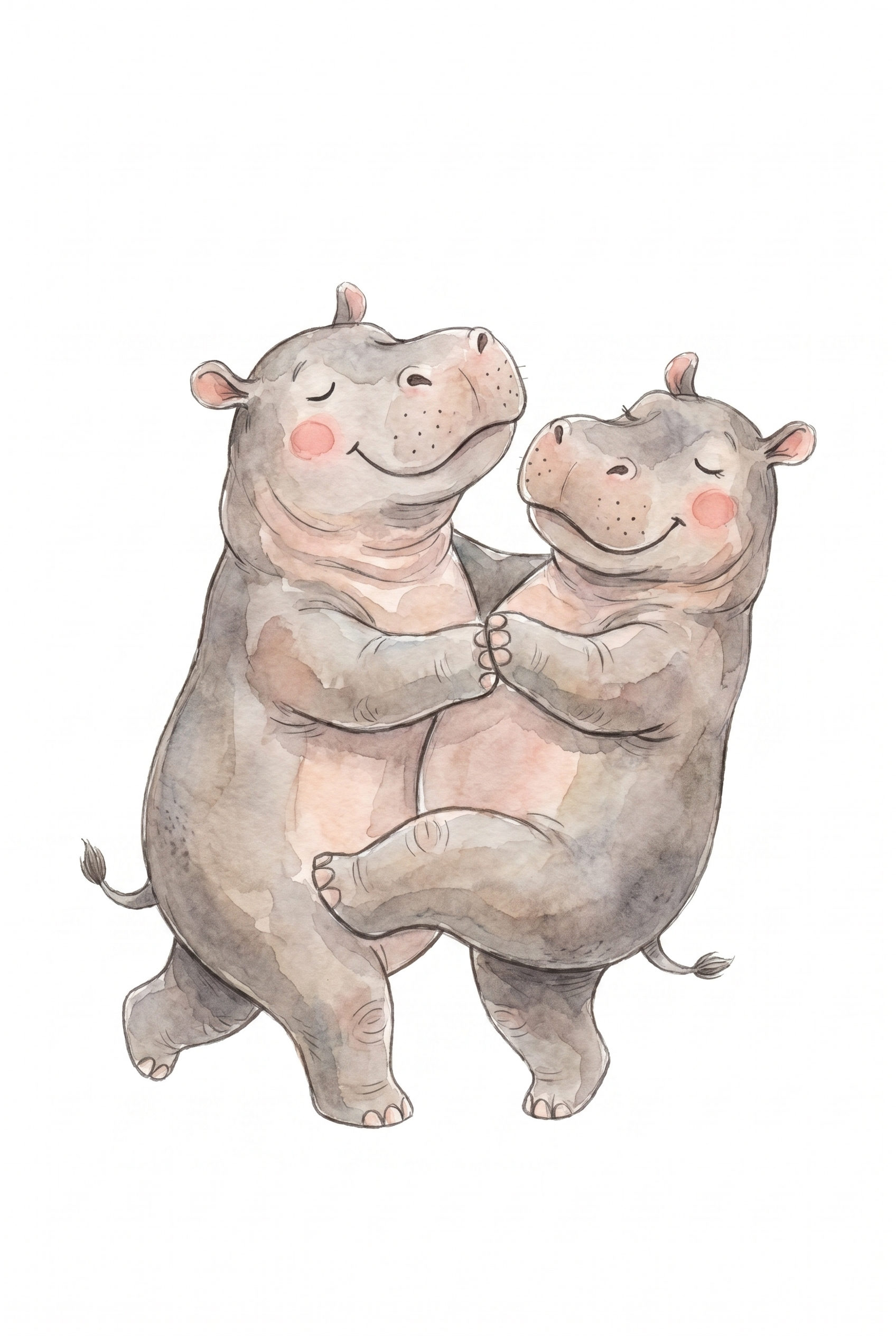 Rosy Cheek Hugging Hippo Wall Art - Dancing Hippo Duo