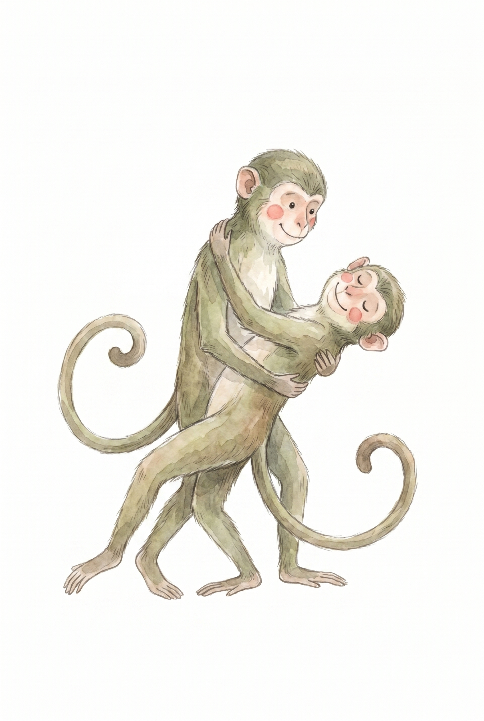Rosy Cheek Hugging Monkeys Wall Art - Monkey Waltz