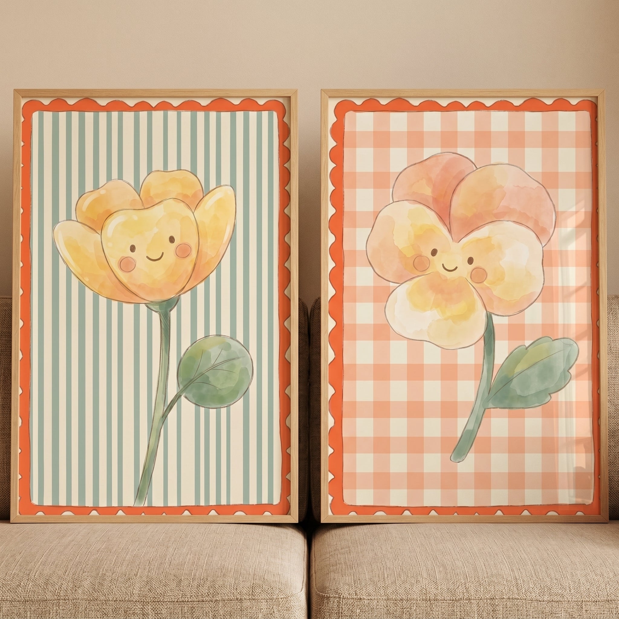 Rosy Cheek Smiling Flower Wall Art Set of 2 - Sweet Petal Pals