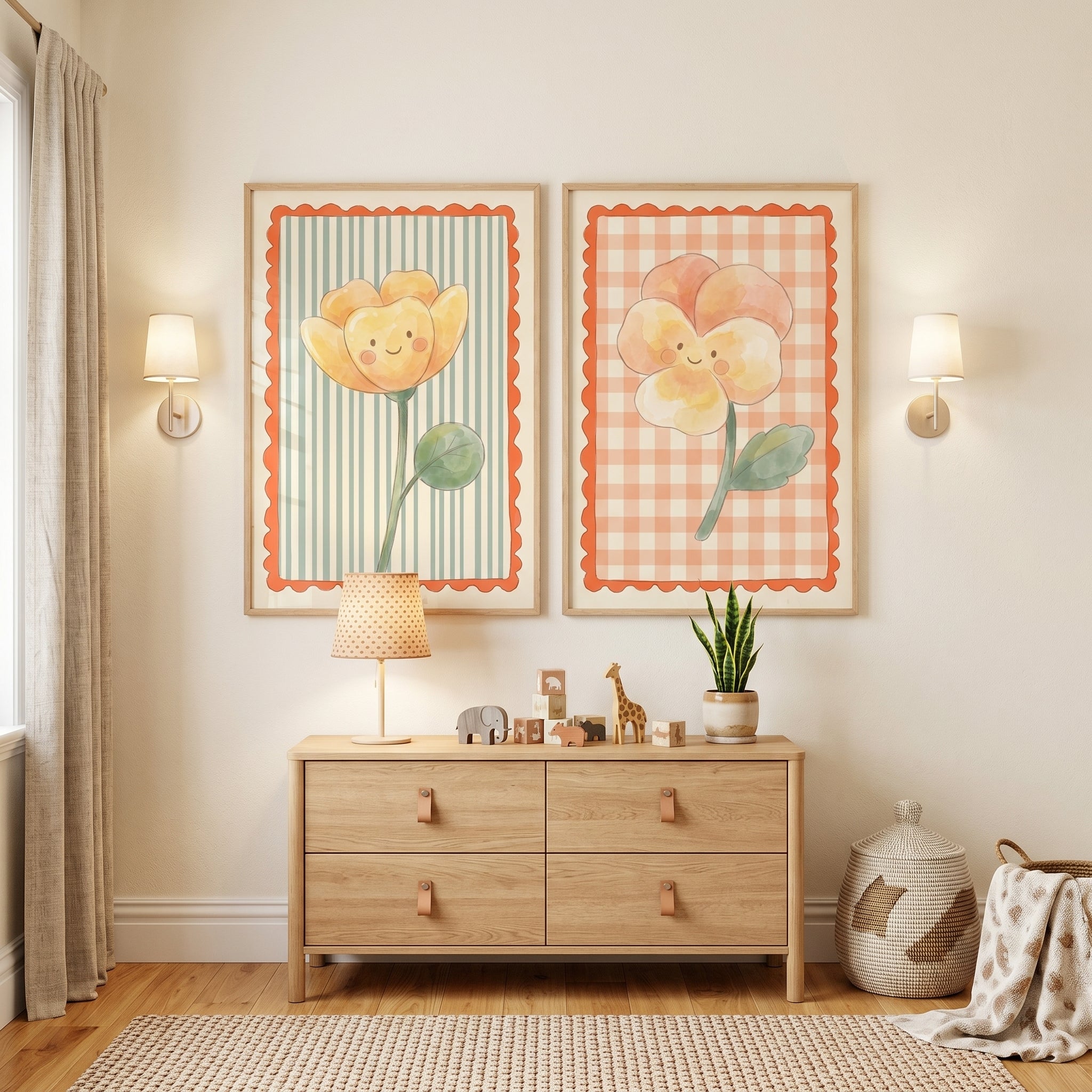 Rosy Cheek Smiling Flower Wall Art Set of 2 - Sweet Petal Pals