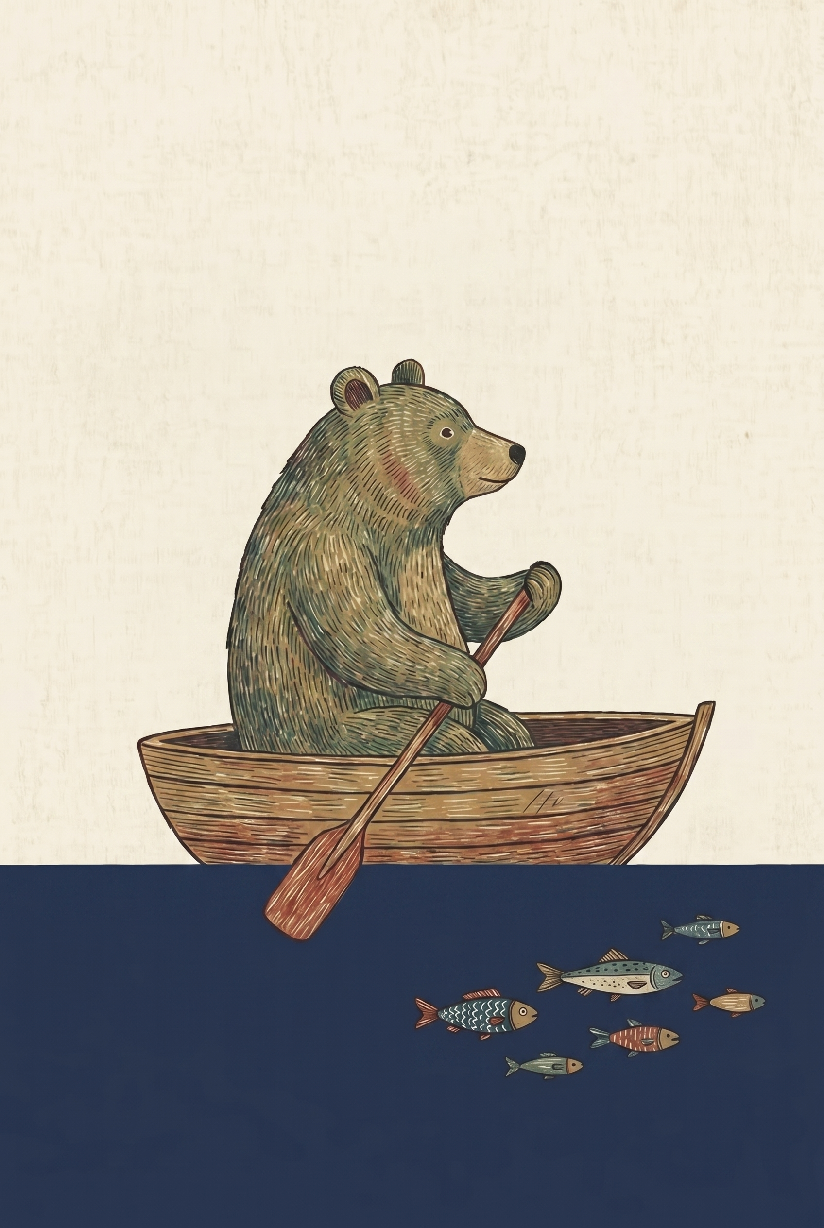 Rowing Wooden Boat Bear Wall Art - The Rowing Bear