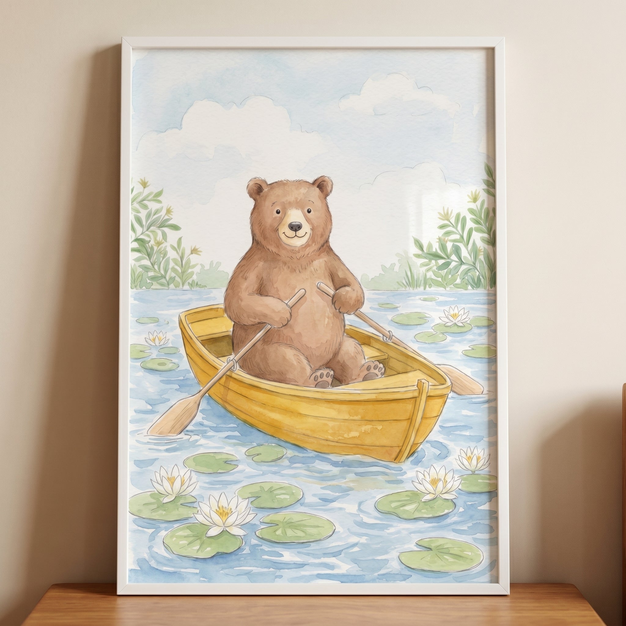 Rowing Yellow Boat Bear Wall Art - Bear's Gentle Row