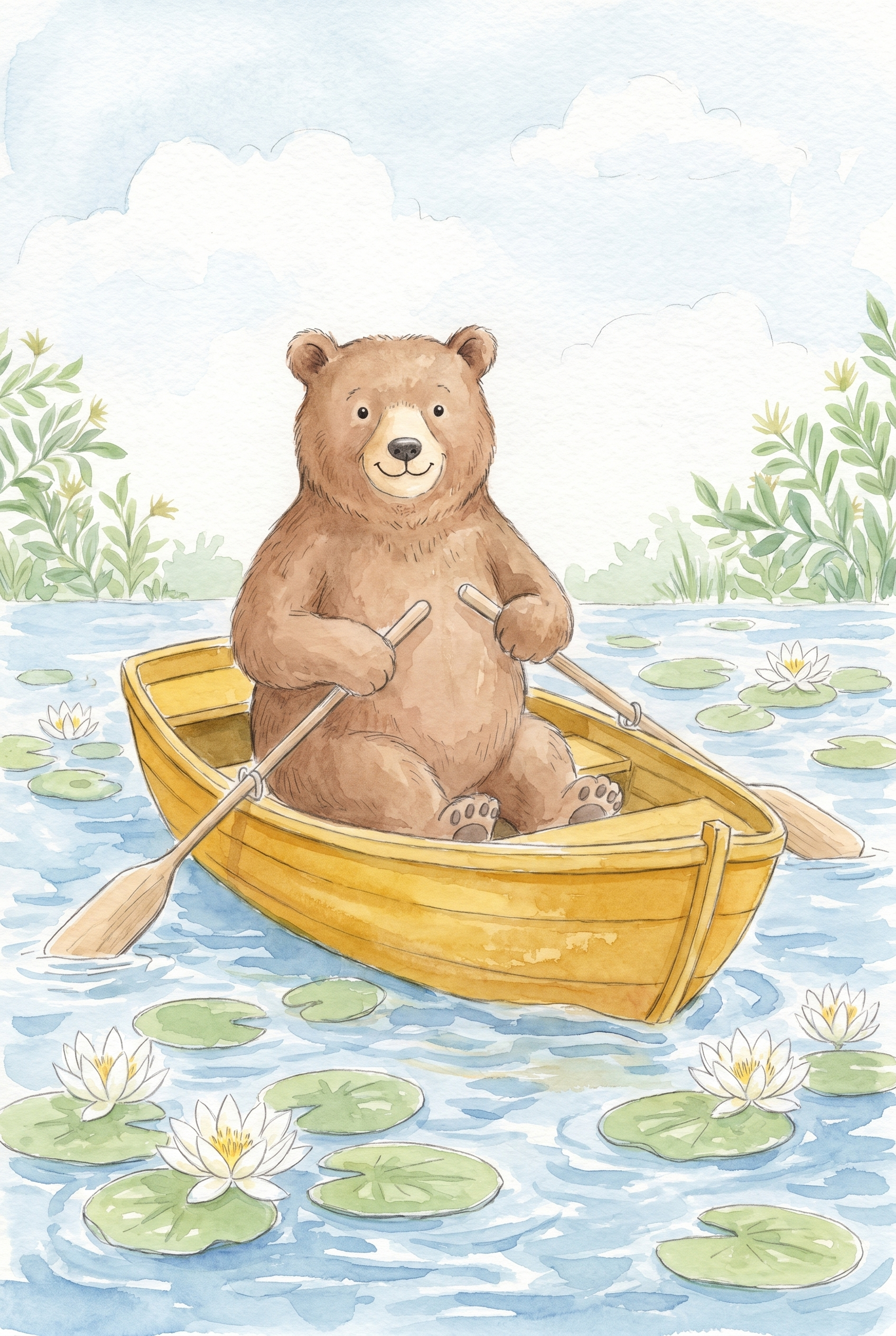 Rowing Yellow Boat Bear Wall Art - Bear's Gentle Row