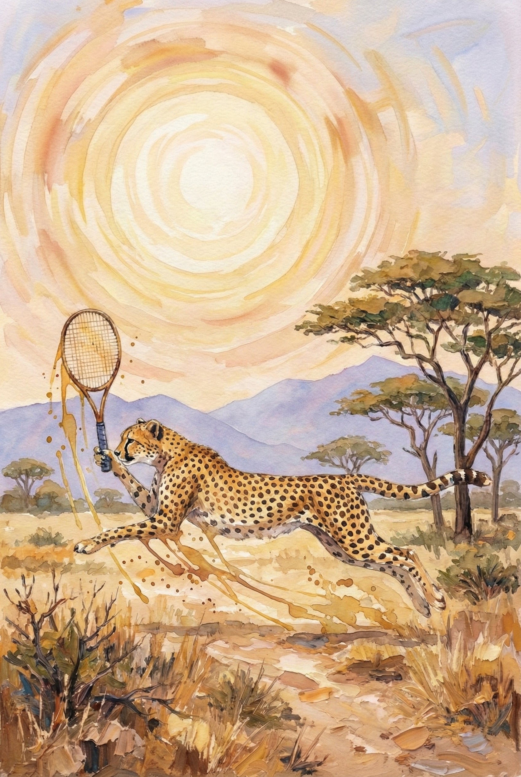Running Cheetah Wall Art - Savanna Tennis Sprint