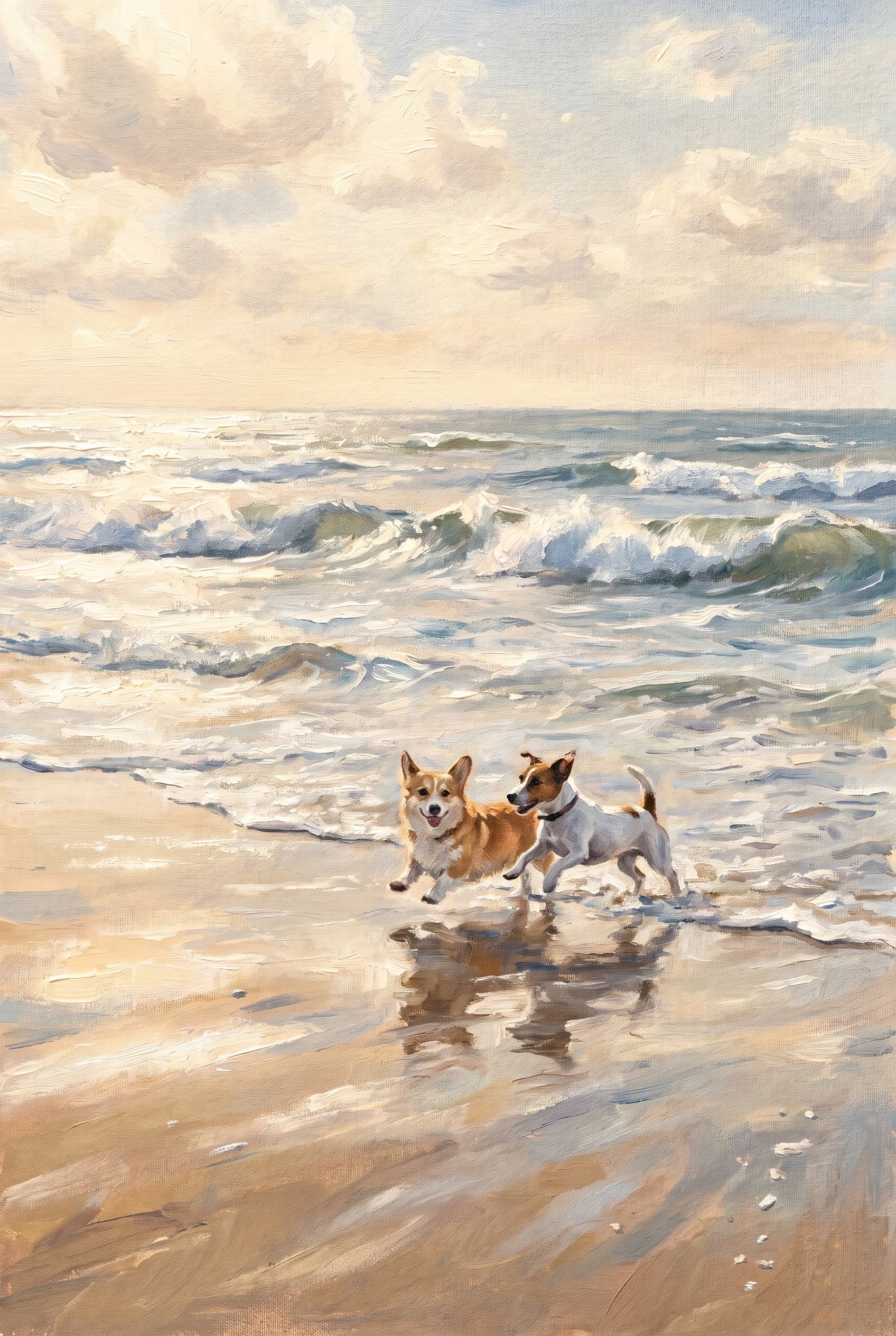 Running Coastal Beach Corgi Dog Wall Art - Seaside Canine Sprint