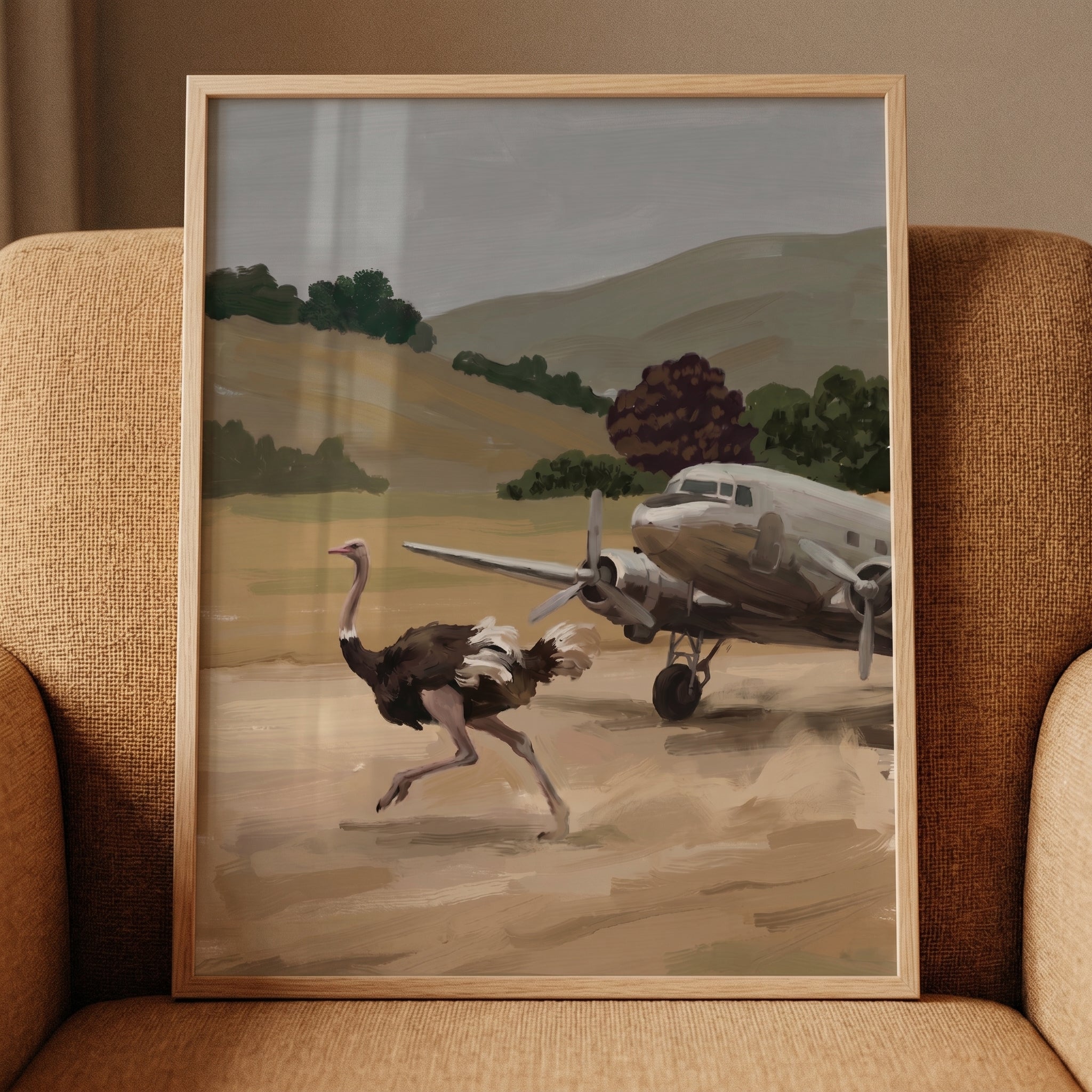 Running Desert Ostrich Wall Art - Flightless Pursuit