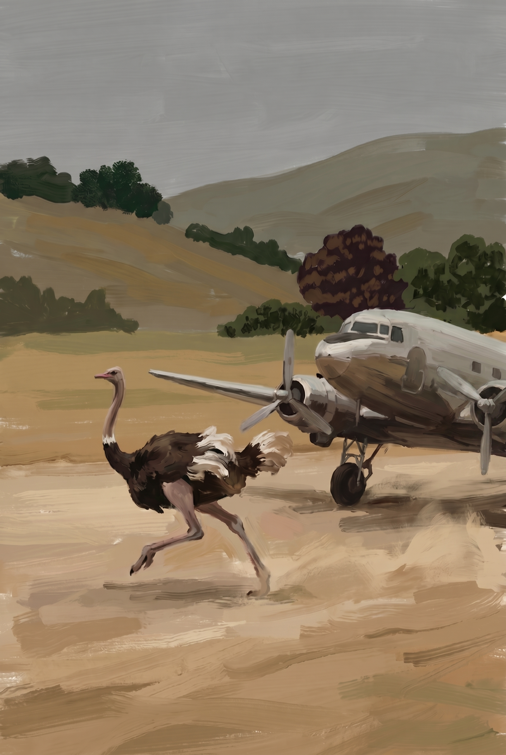 Running Desert Ostrich Wall Art - Flightless Pursuit