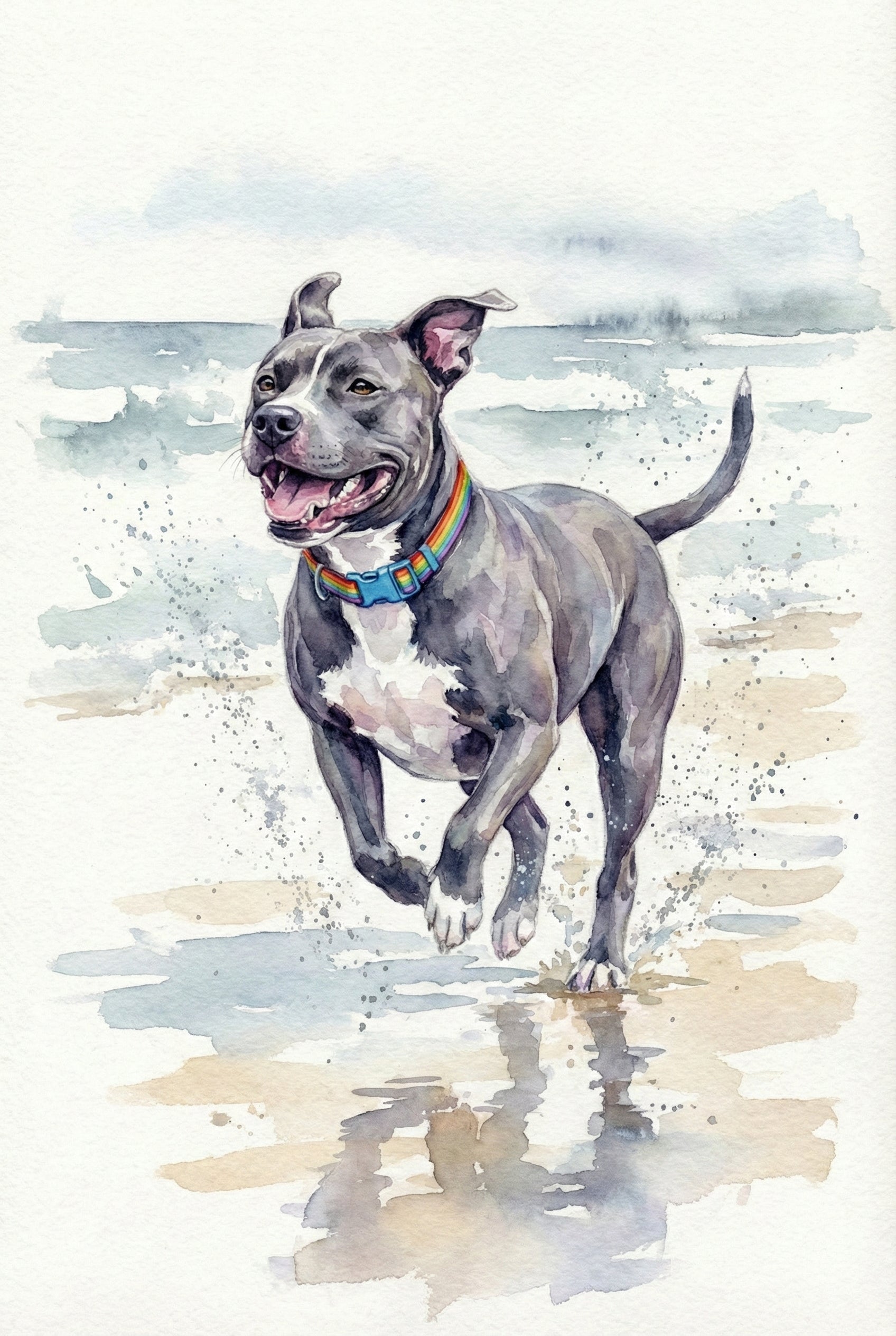 Running Pitbull Wall Art - Joyful Shore Sprint