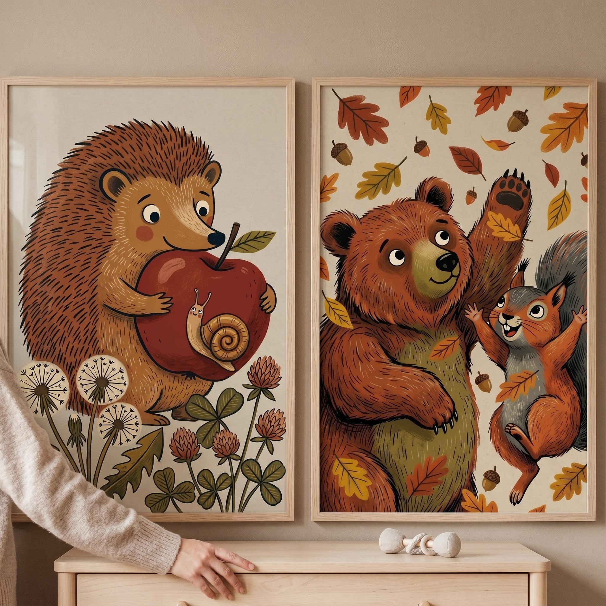 Rust Orange Woodland Animals Wall Art Set Of 2 - Cozy Woodland Friends