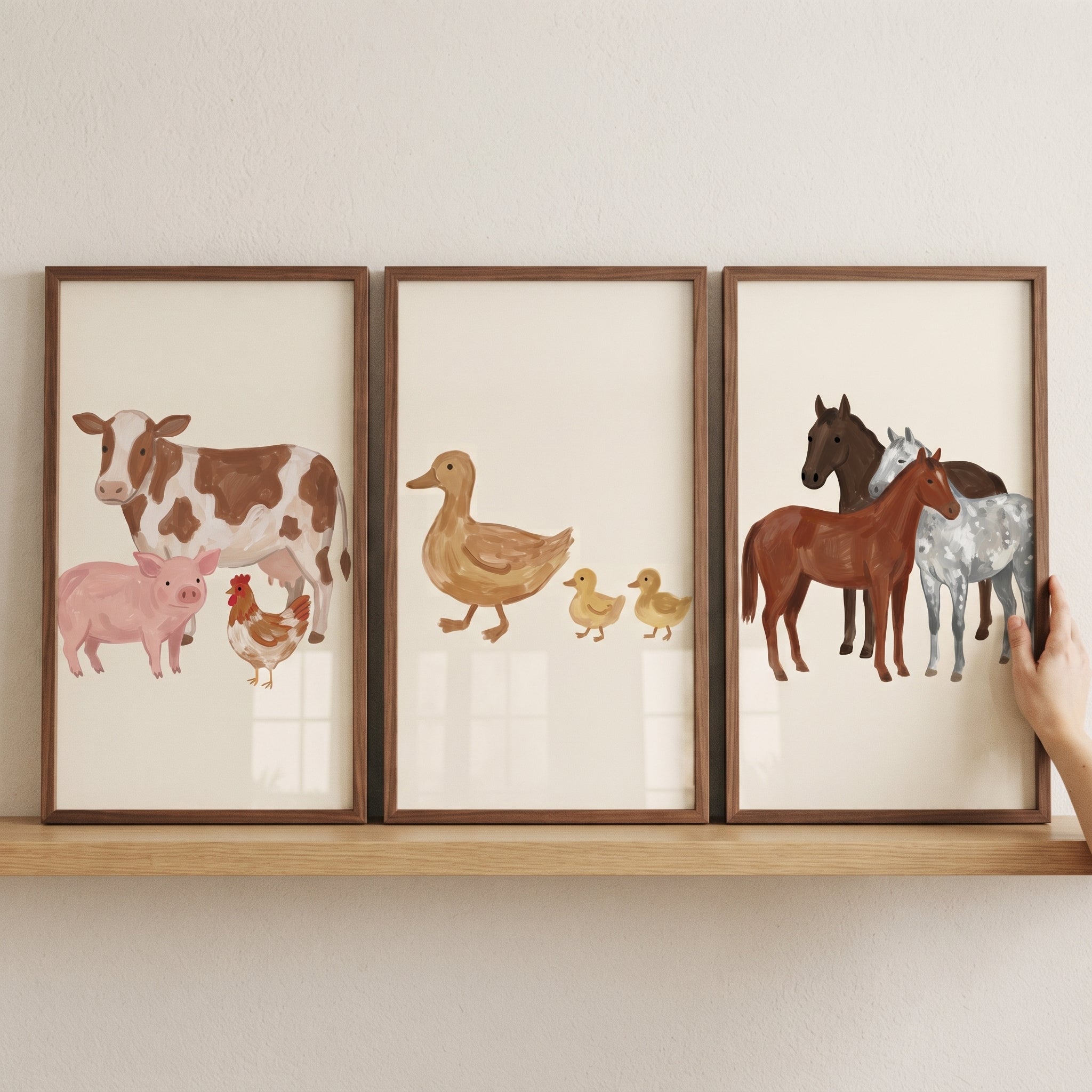 Rustic Beige Farm Animals Wall Art Set of 3 - Sweet Country Animals