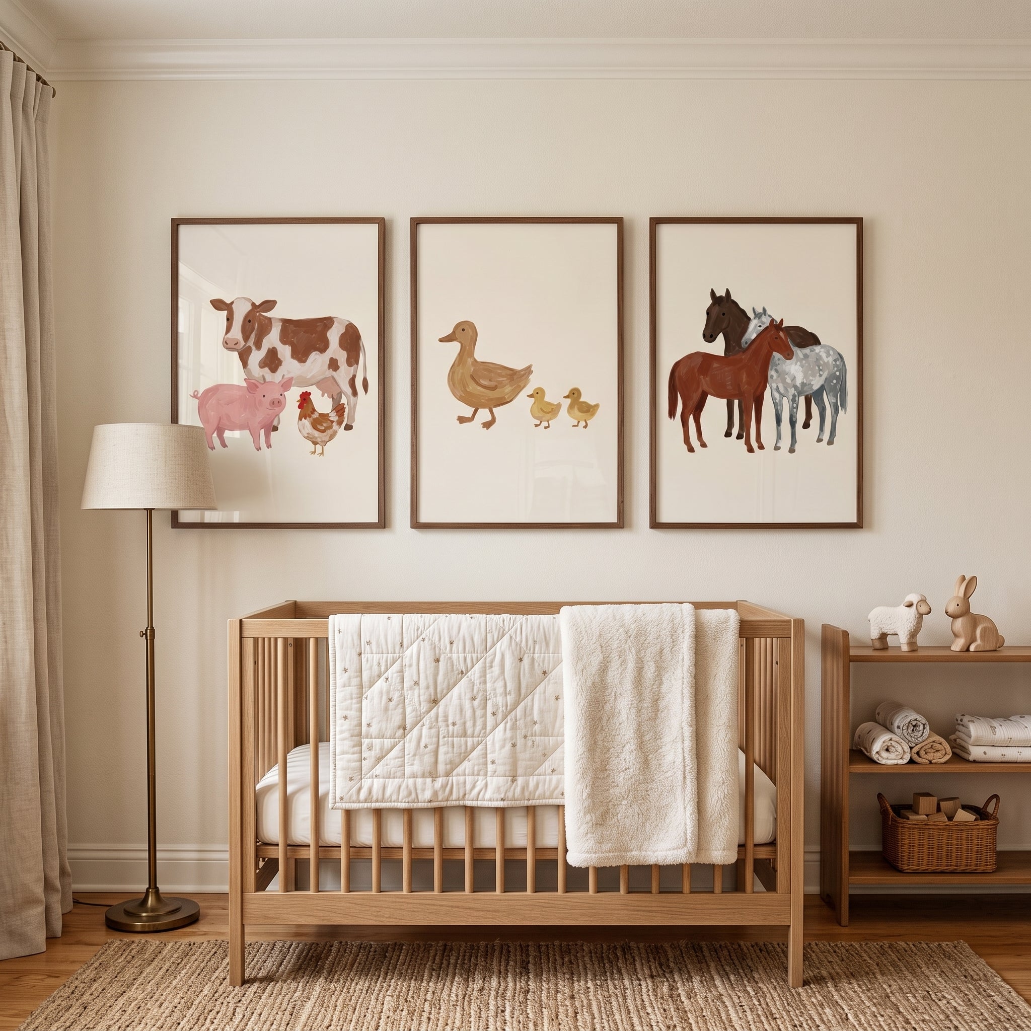 Rustic Beige Farm Animals Wall Art Set of 3 - Sweet Country Animals