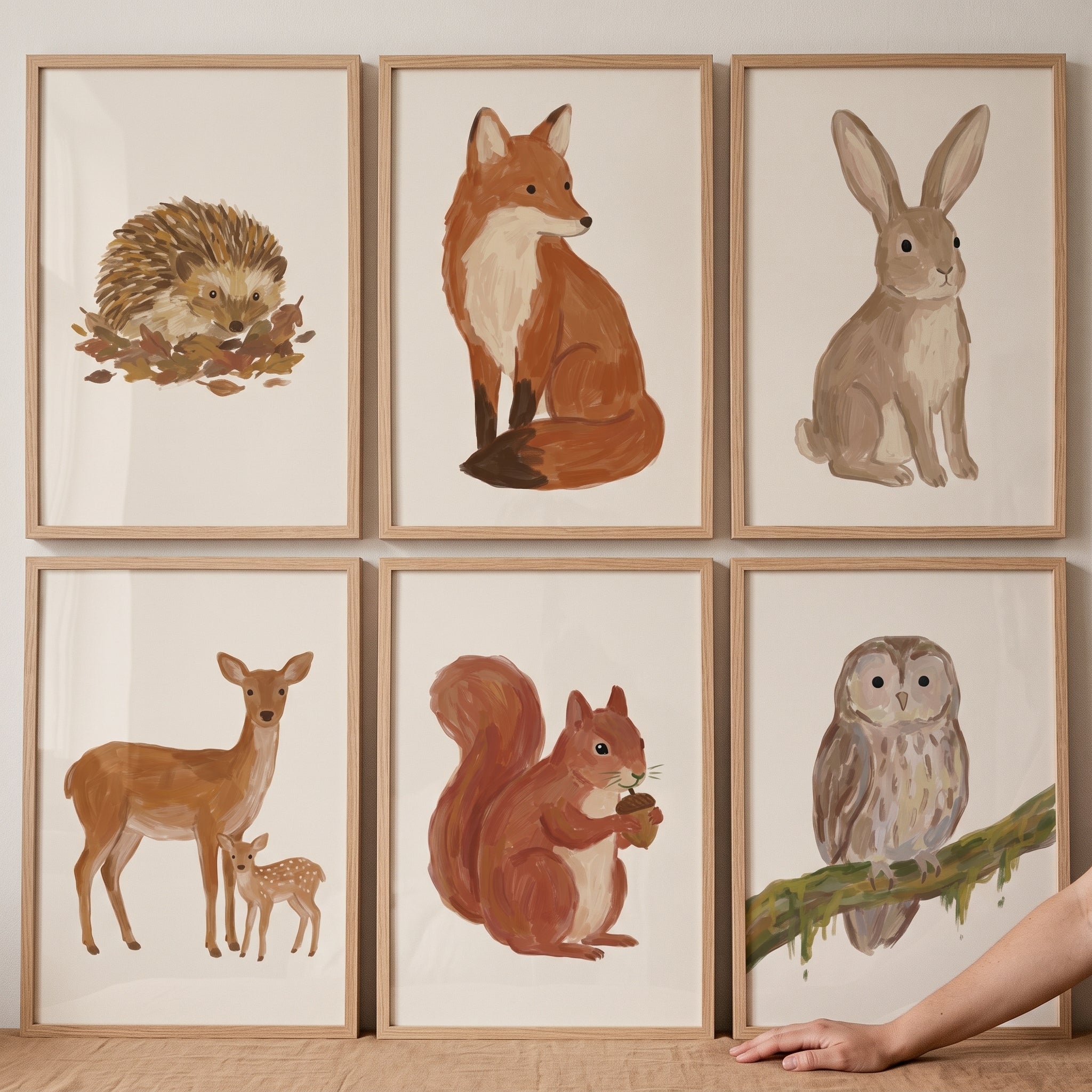 Rustic Beige Woodland Animals Wall Art Set of 6 - Woodland Wonders
