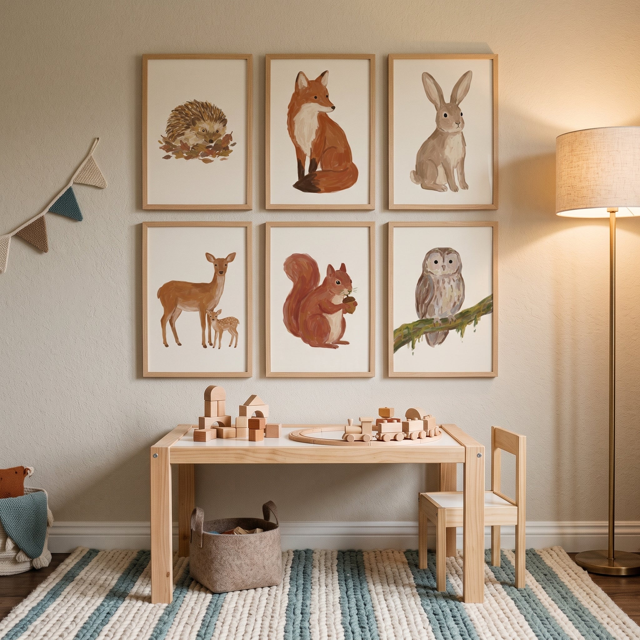 Rustic Beige Woodland Animals Wall Art Set of 6 - Woodland Wonders