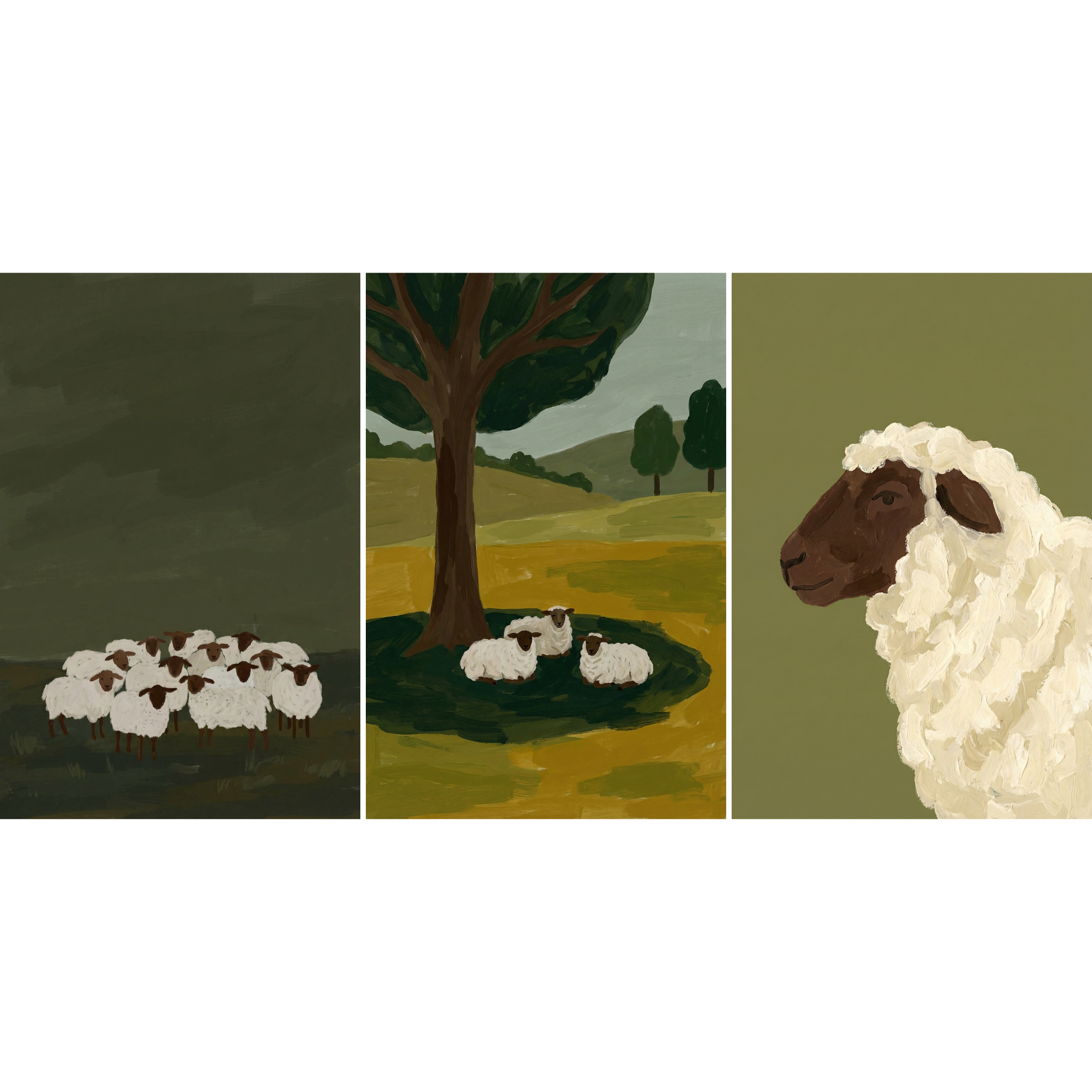 Rustic Black Face Sheep Wall Art Set of 3 - Pastoral Sheep Trio