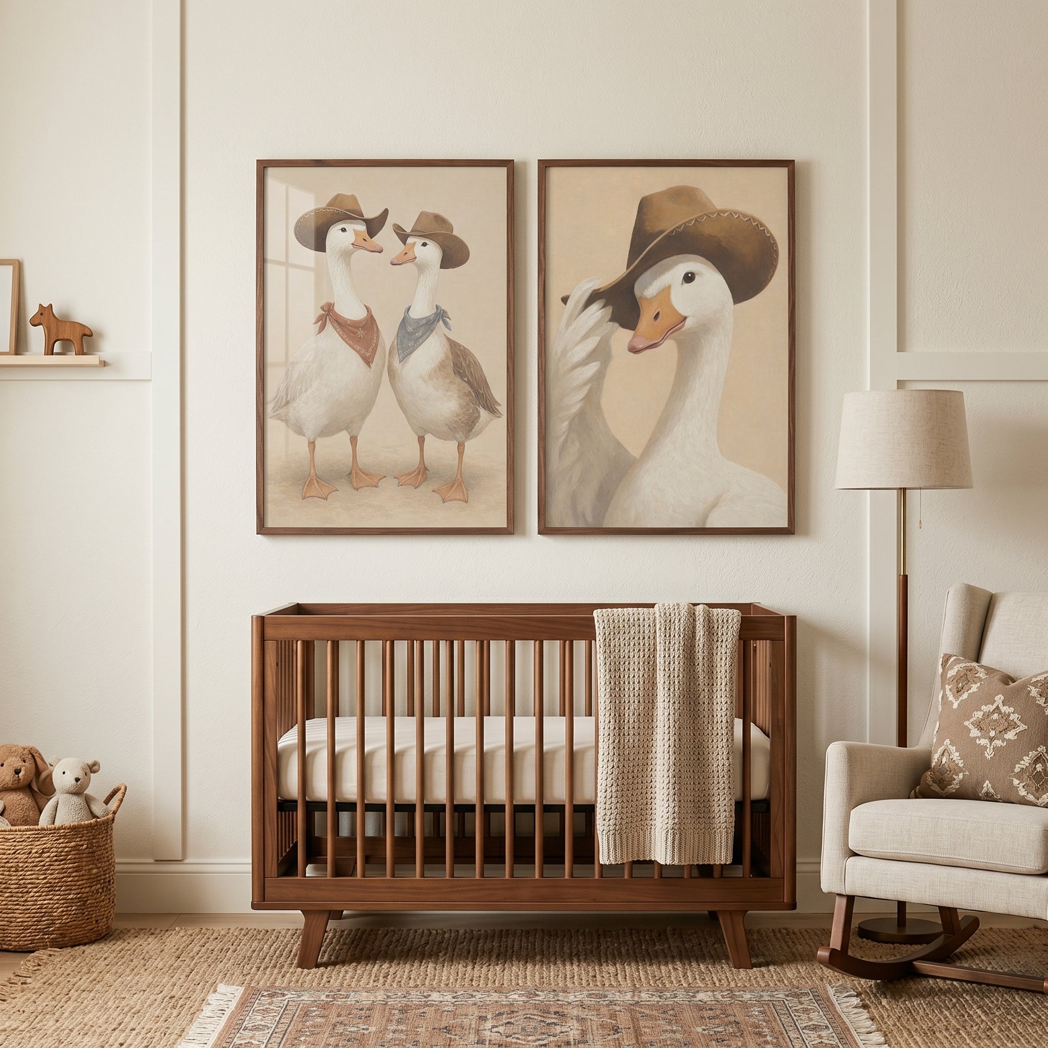 Rustic Country Cowboy Goose Wall Art Set of 2 - Western Honkers