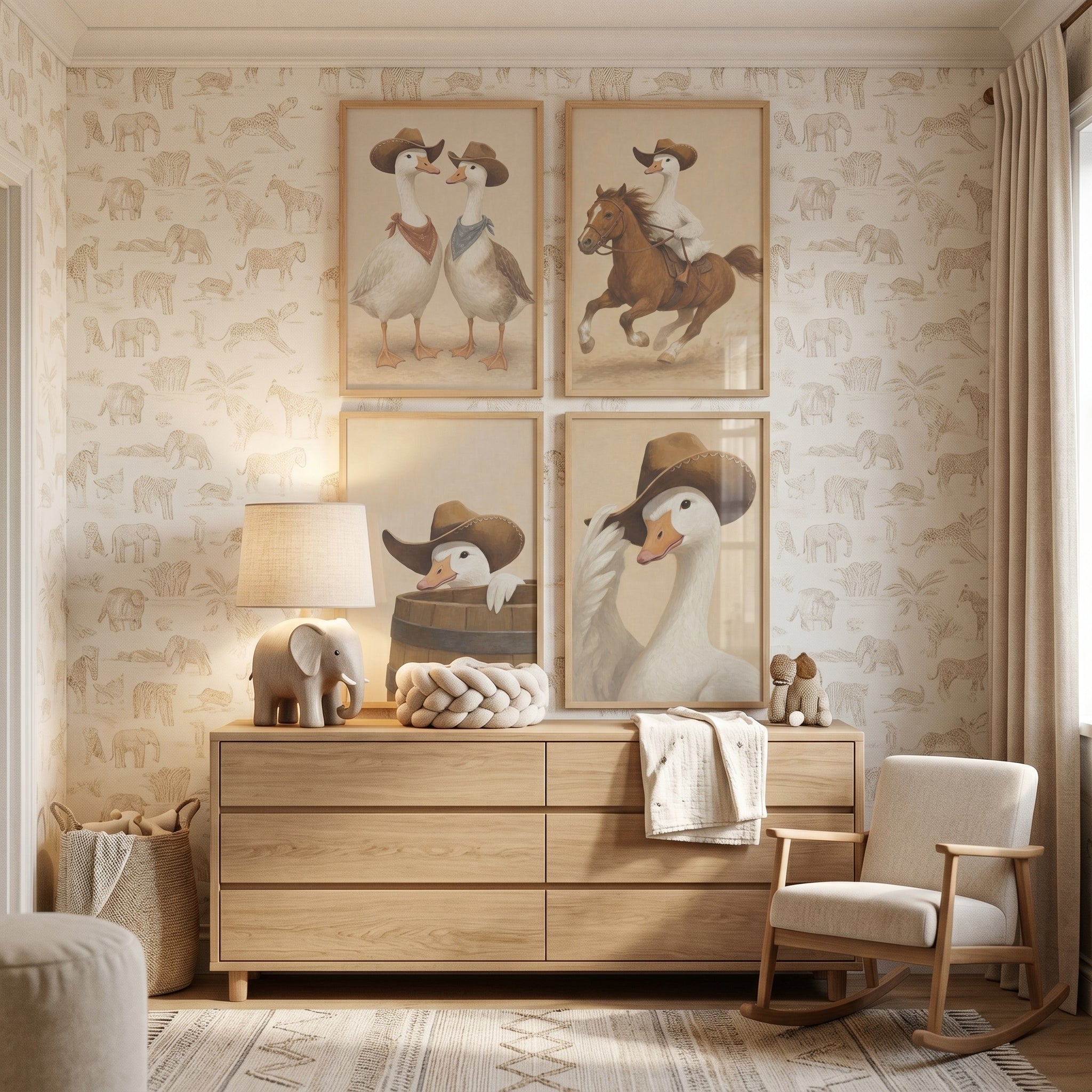 Rustic Country Western Cowboy Goose Artwork Set of 4 - Cowboy Goose Tales