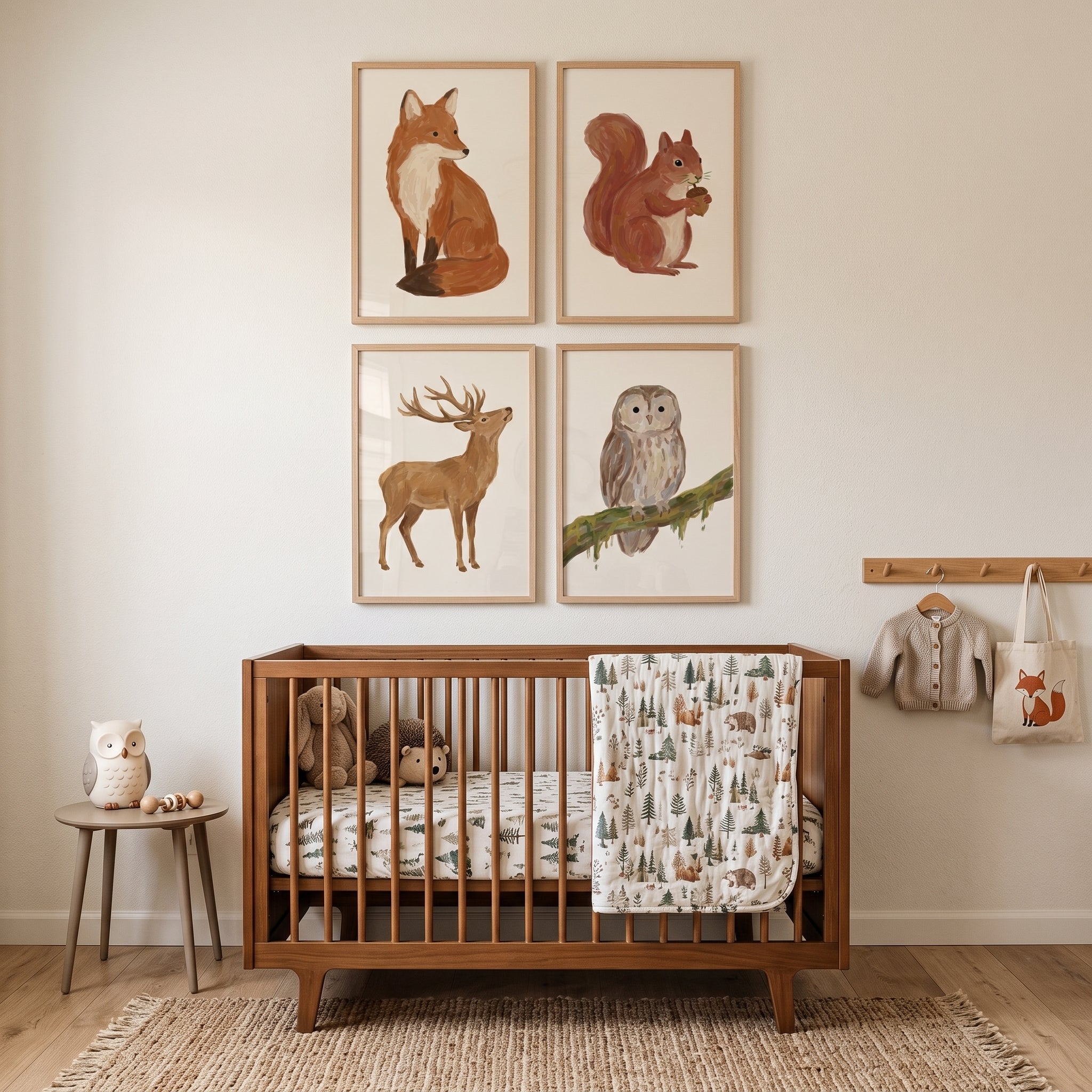 Rustic Earthy Forest Animals Wall Art Set of 4 - Forest Friend Collection