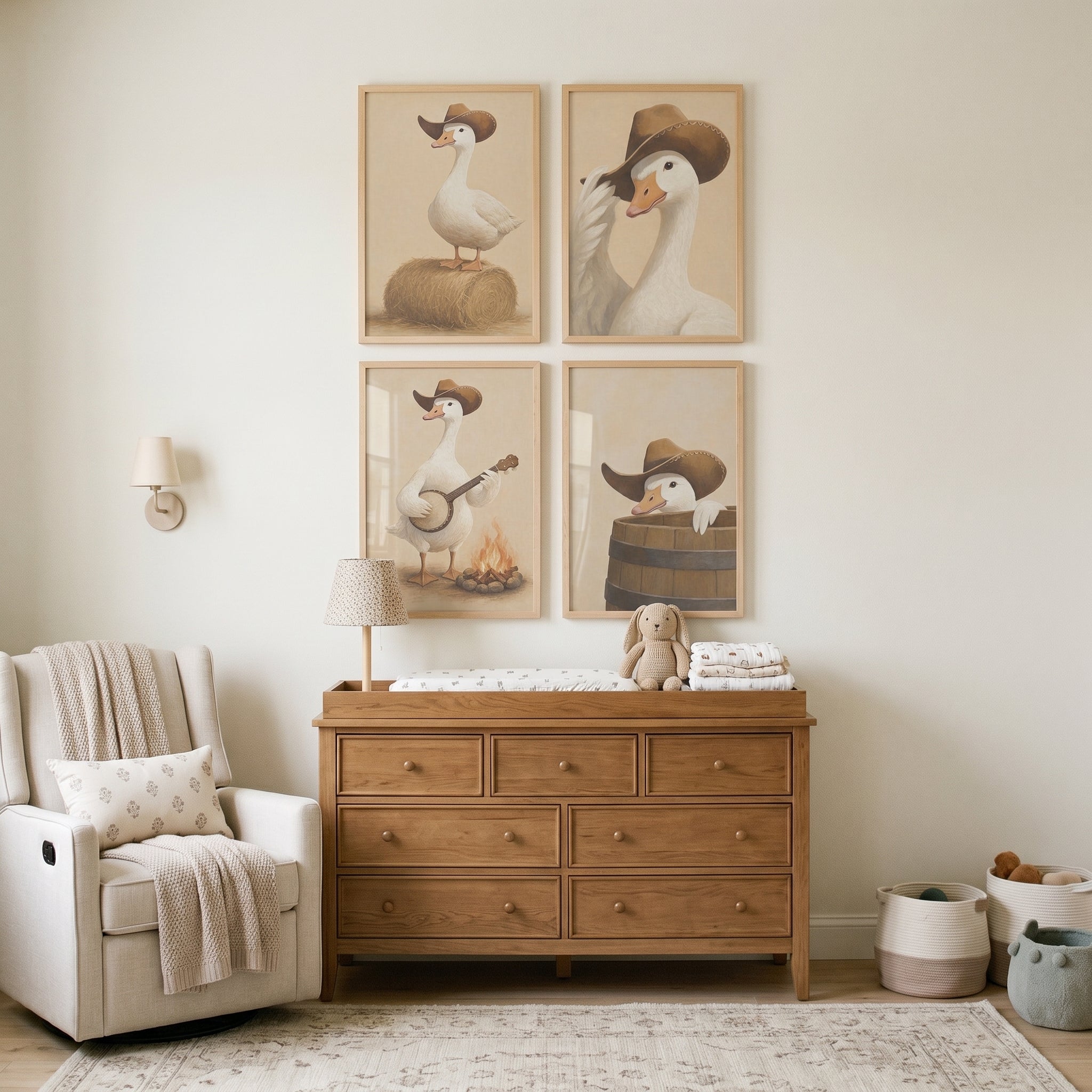 Rustic Farm Cowboy Goose Wall Art Set of 4 - Wild West Gander