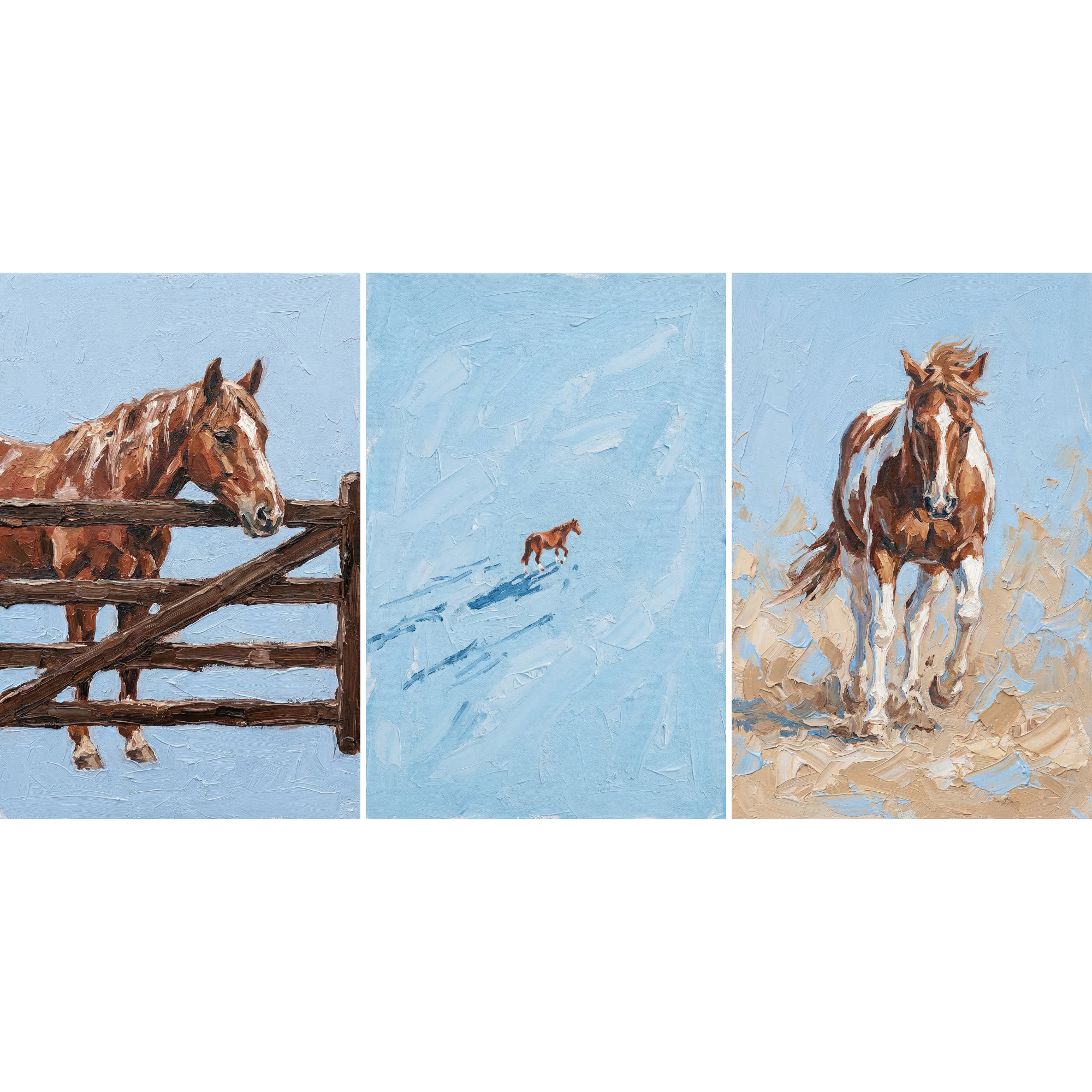 Rustic Farmhouse Chestnut Horse Wall Art Set of 3 - Rustic Equine Spirit