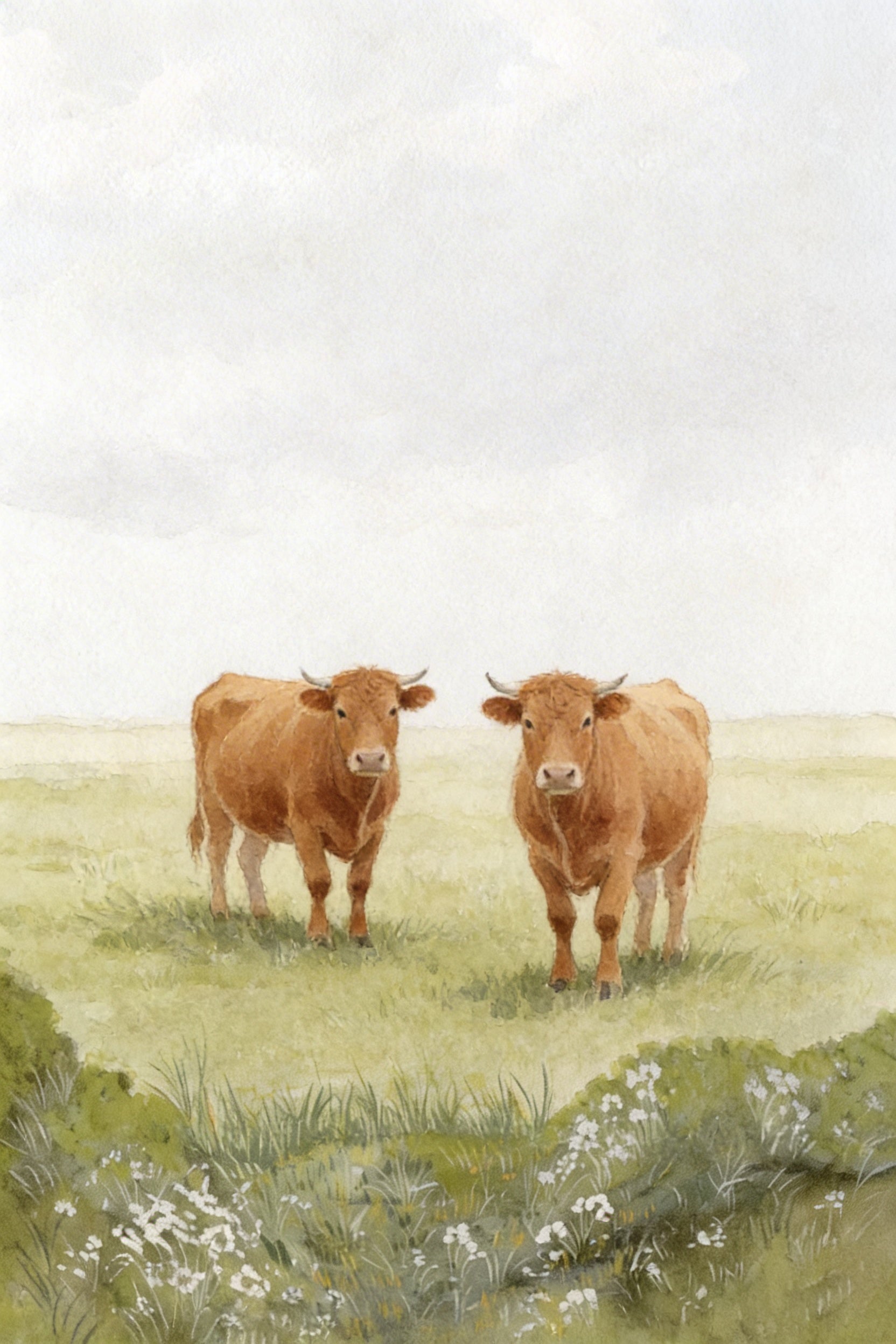 Rustic Ginger Meadow Cow Wall Art - Golden Pasture Pair