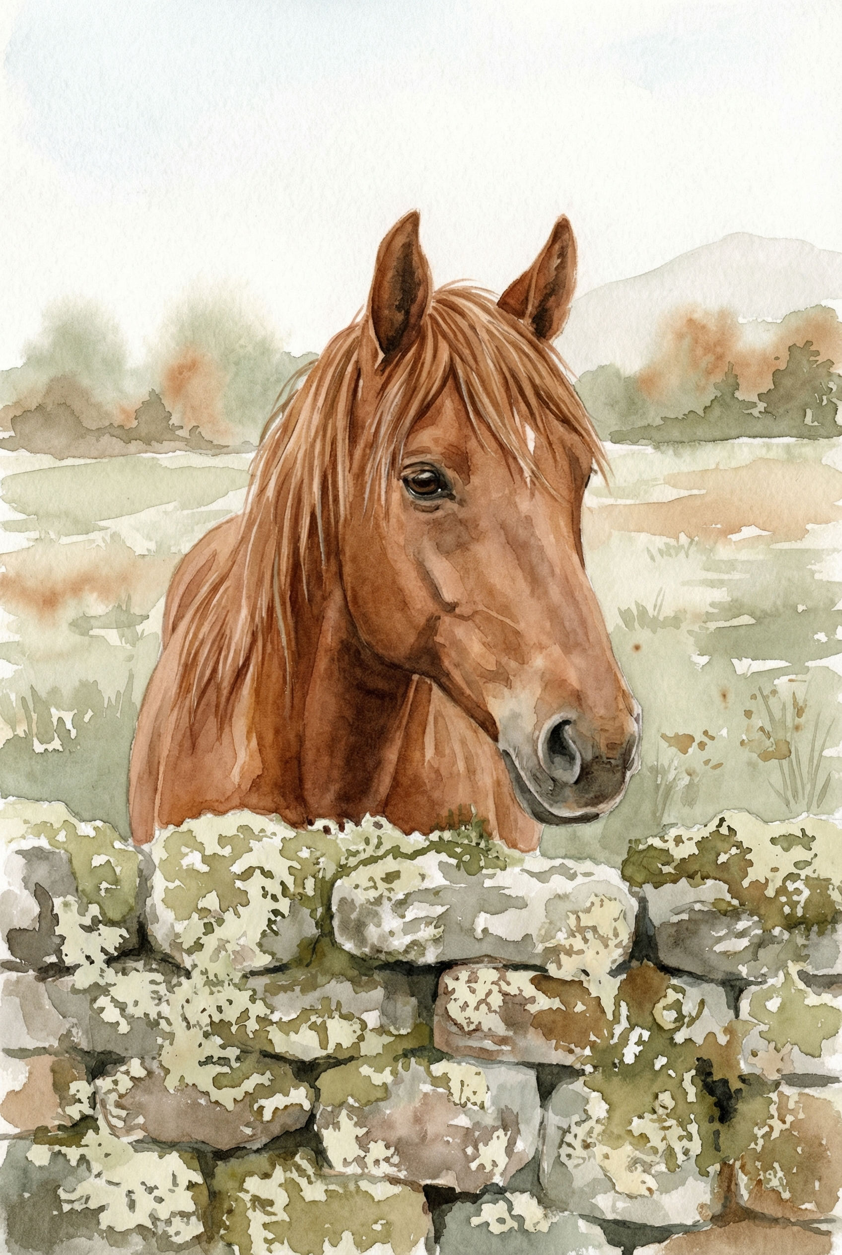 Rustic Meadow Chestnut Horse Artwork - Stony Meadow Gaze