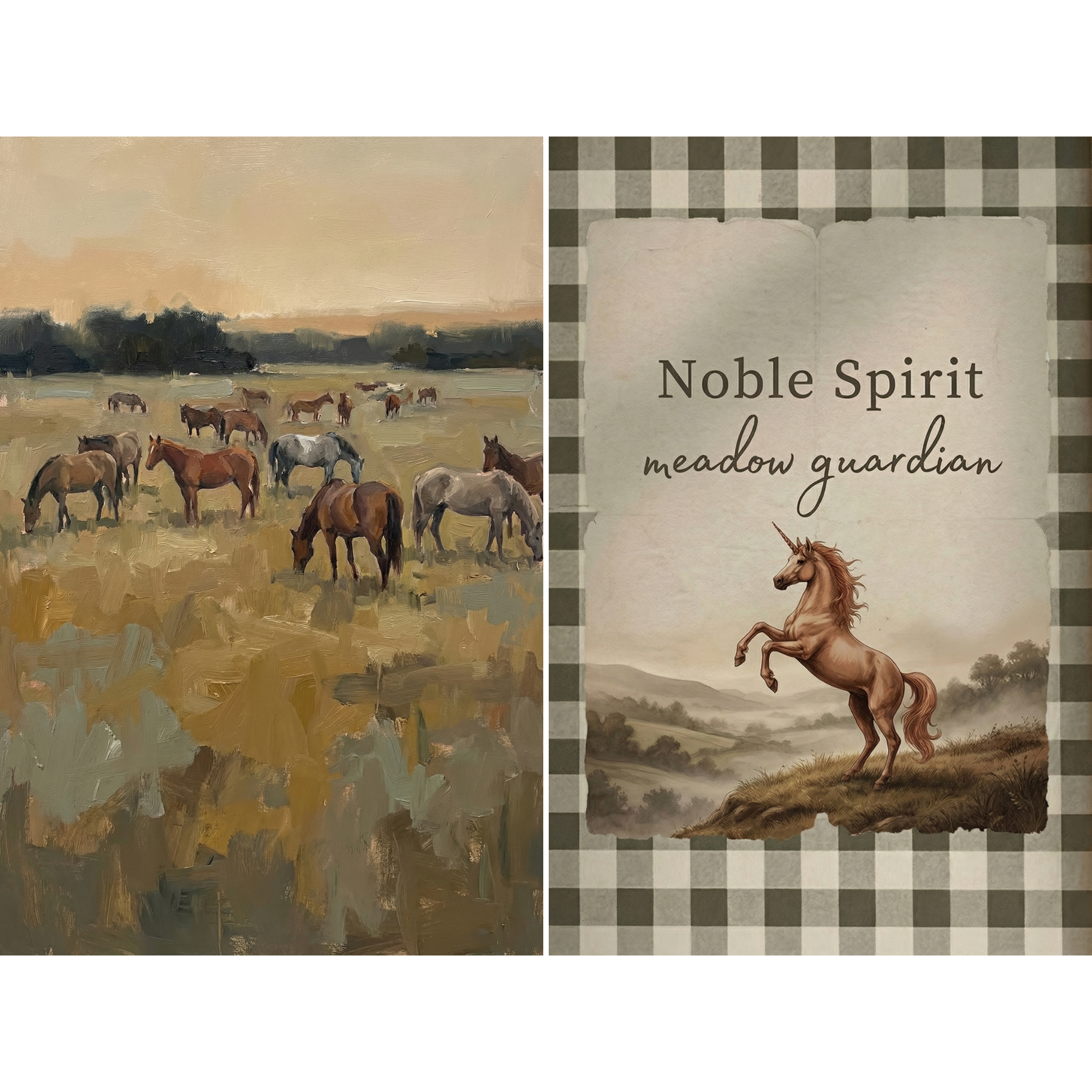 Rustic Meadow Grazing Horse Wall Art Set of 2 - Noble Spirit Meadow