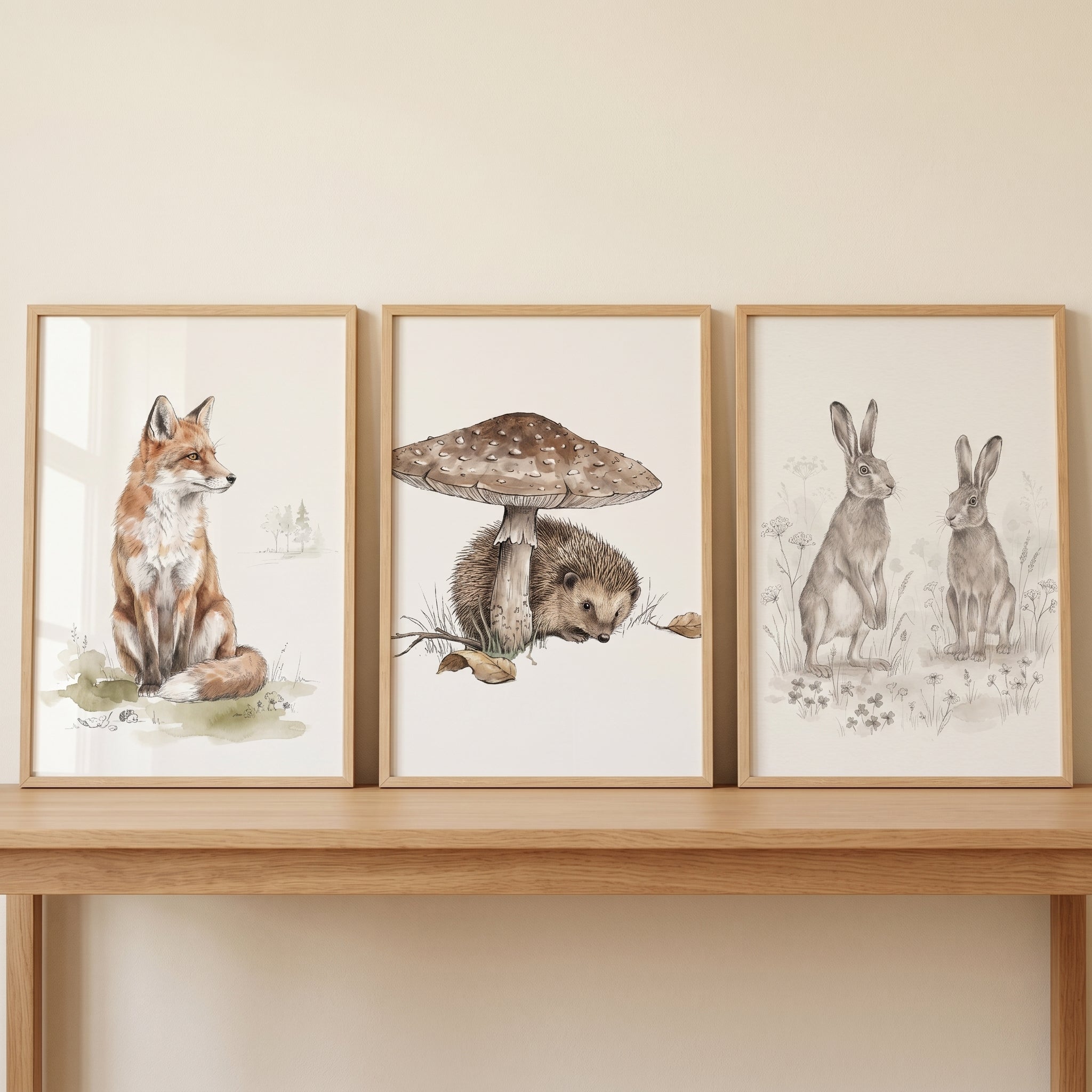 Rustic Neutral Forest Animals Wall Art Set of 3 - Woodland Animal Trio