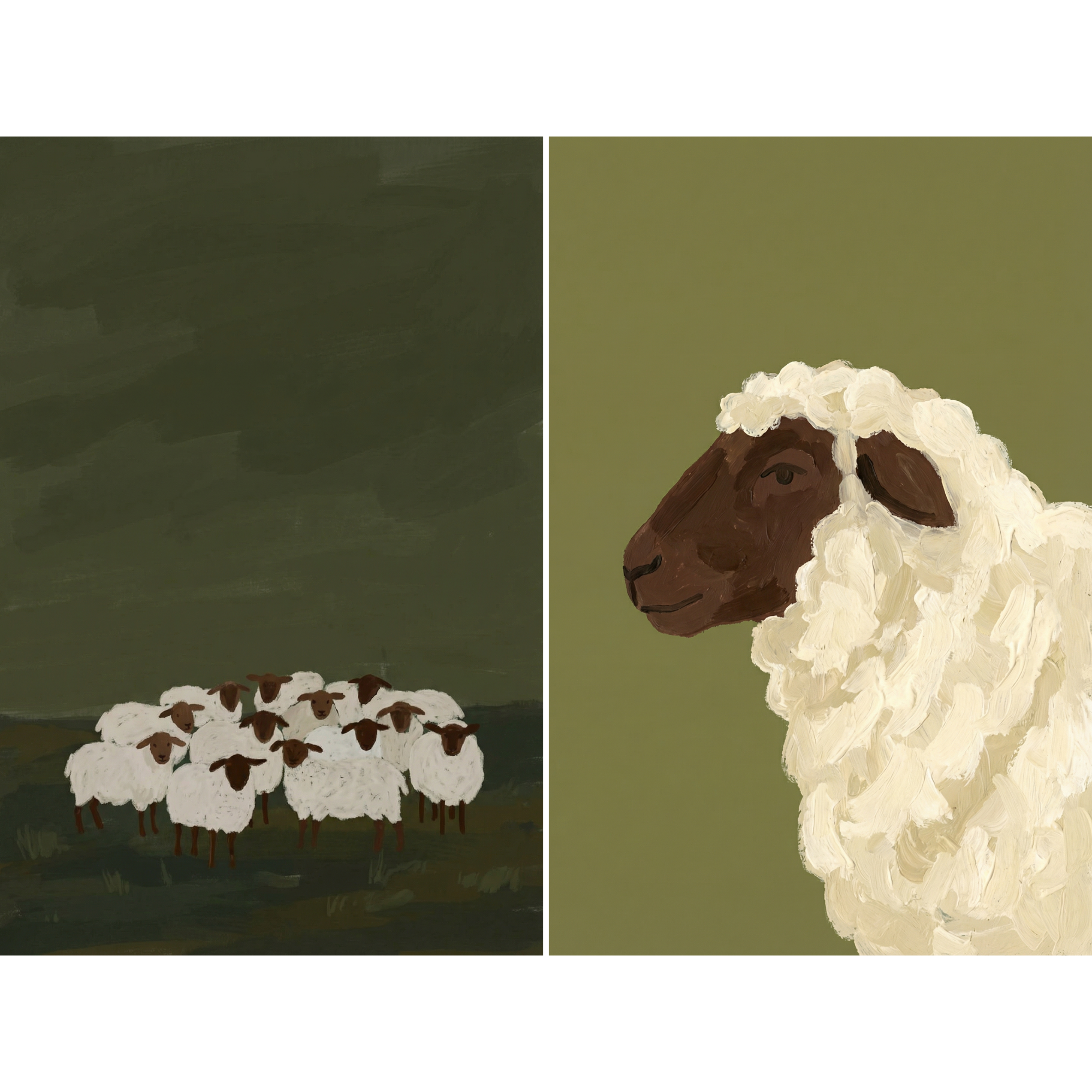 Rustic Olive Green Sheep Wall Art Set of 2 - The Quiet Flock