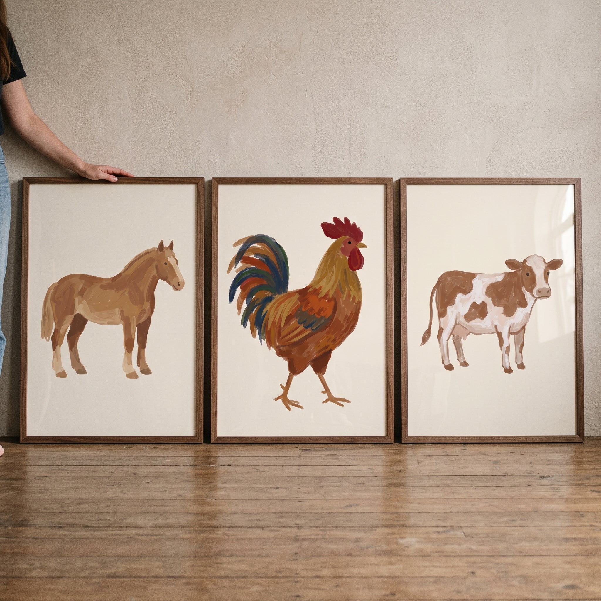 Rustic Painterly Farm Animals Wall Art Set of 3 - Barnyard Animal Trio