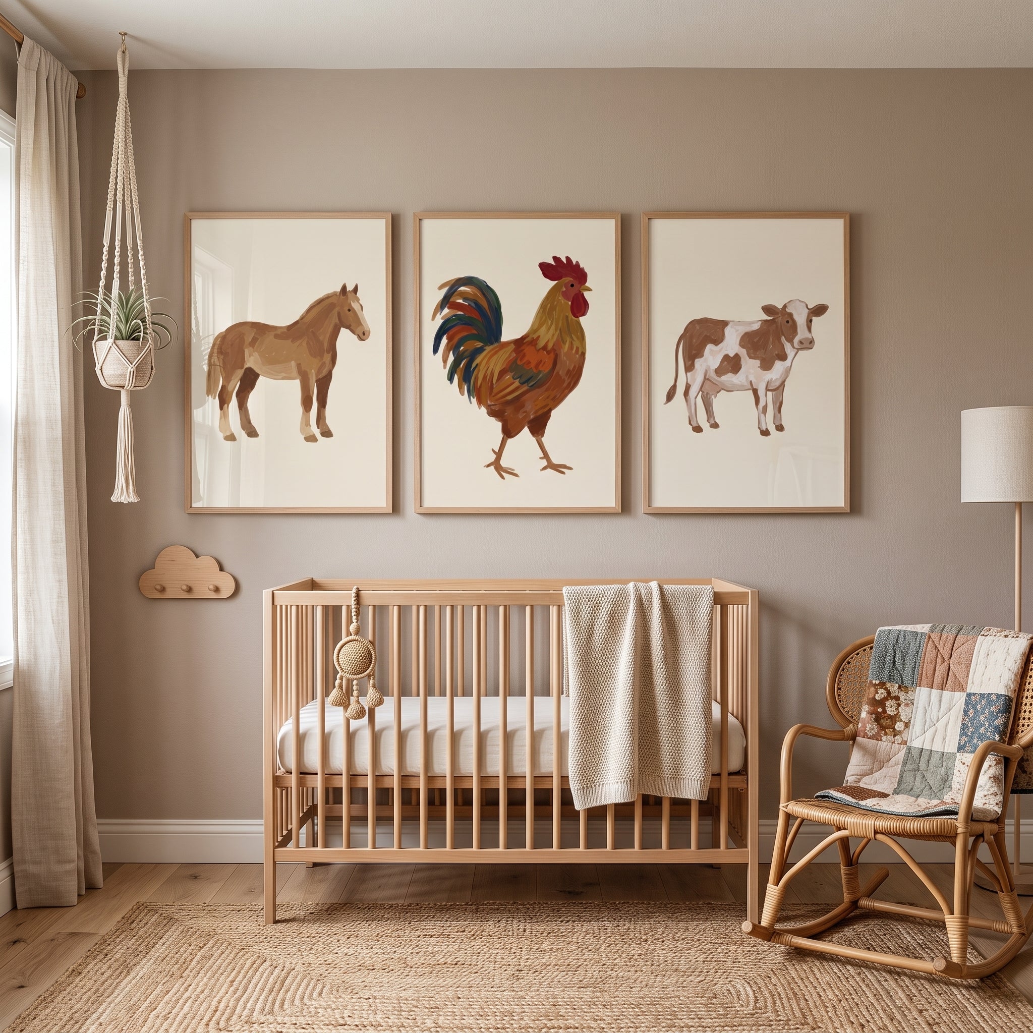 Rustic Painterly Farm Animals Wall Art Set of 3 - Barnyard Animal Trio