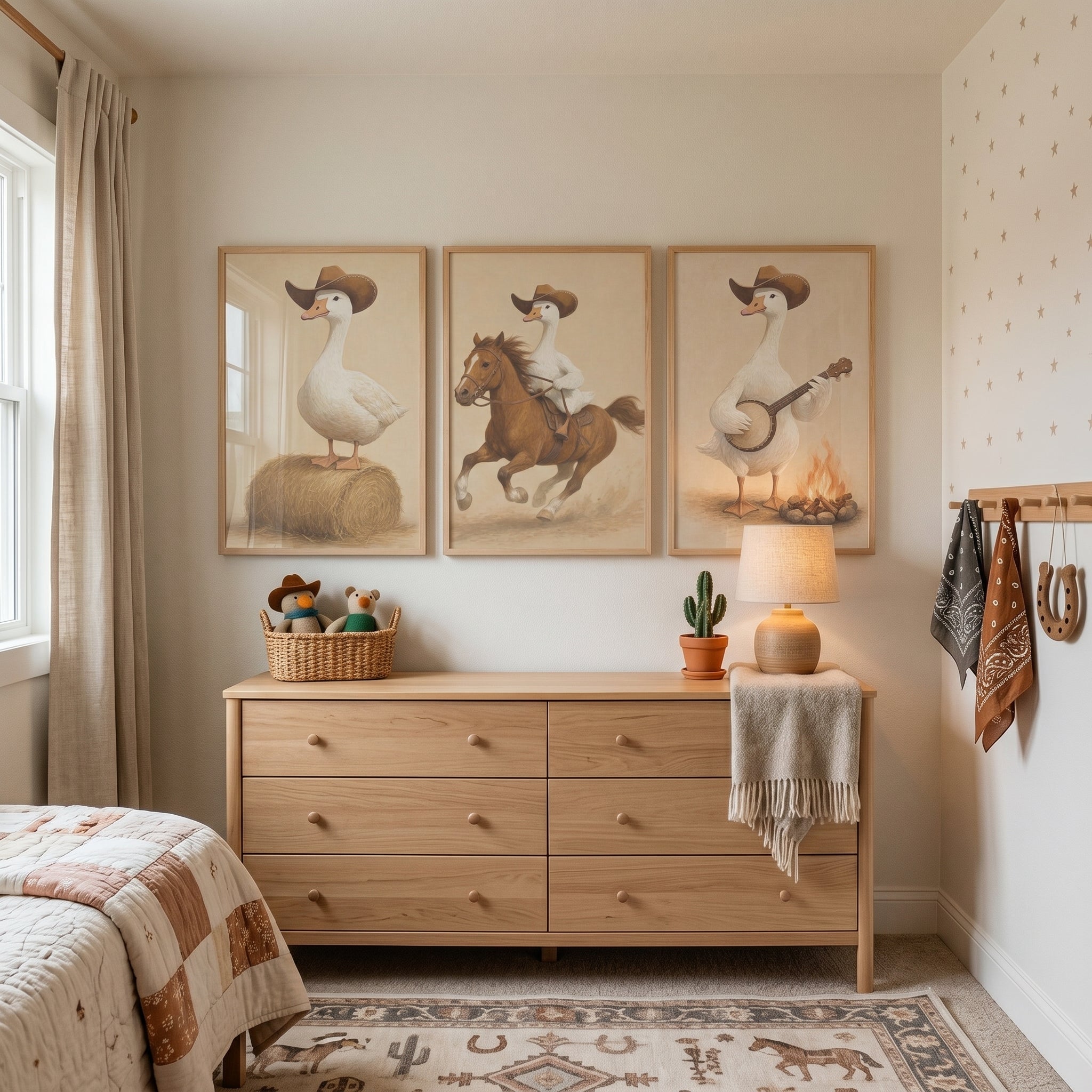 Rustic Rancher Cowboy Goose Wall Art Set of 3 - Cowboy Duck Trio