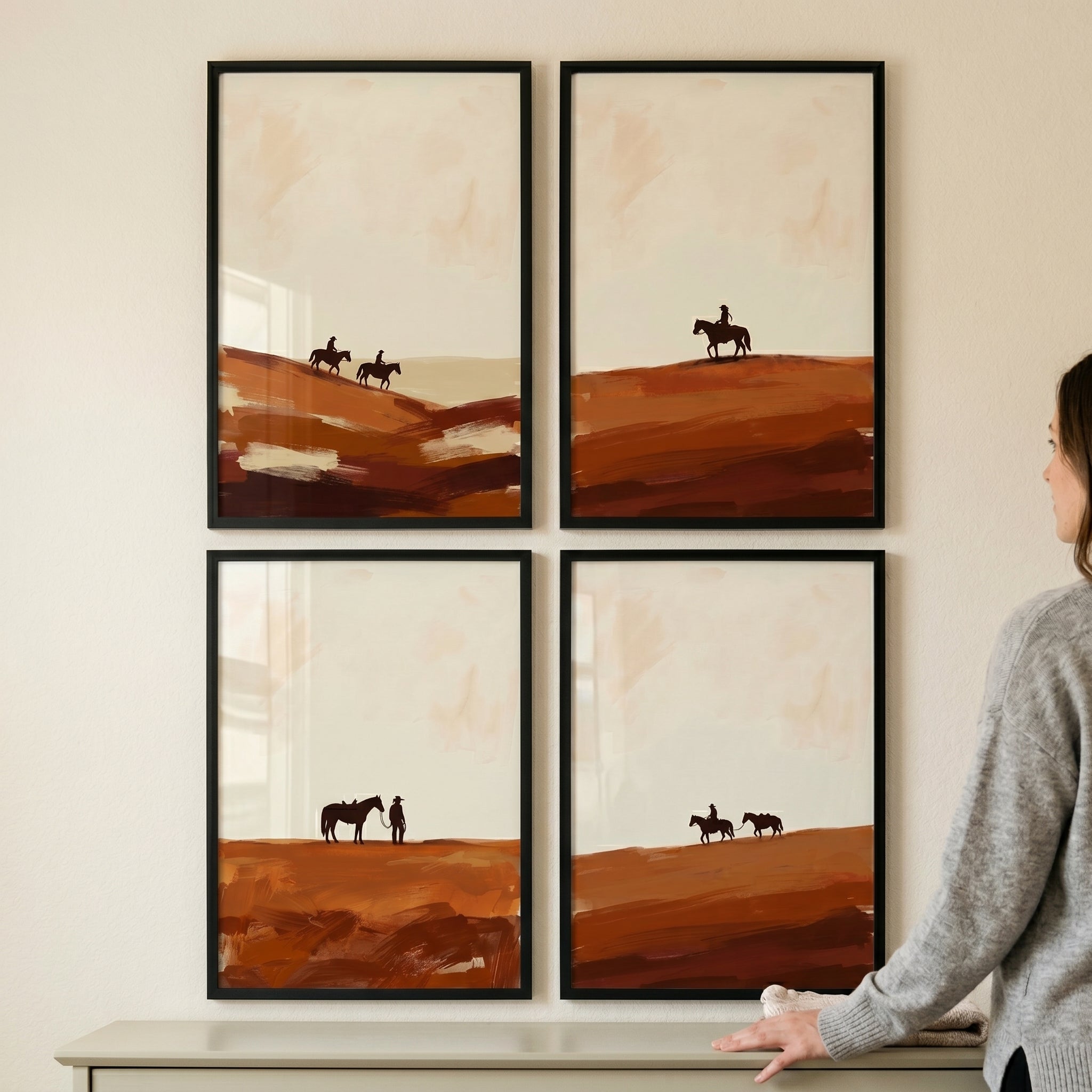 Rustic Sienna Silhouette Horse Wall Art Set of 4 - Desert Horse Silhouettes