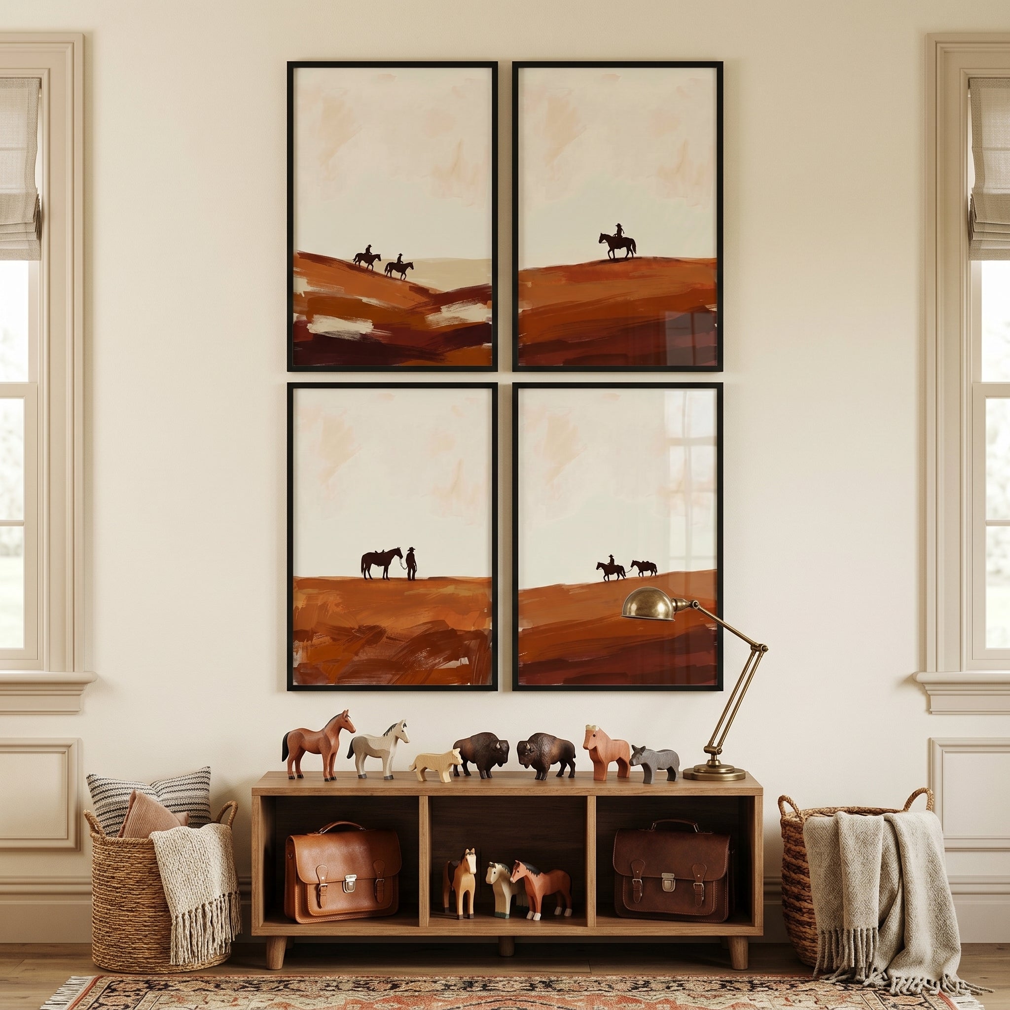 Rustic Sienna Silhouette Horse Wall Art Set of 4 - Desert Horse Silhouettes
