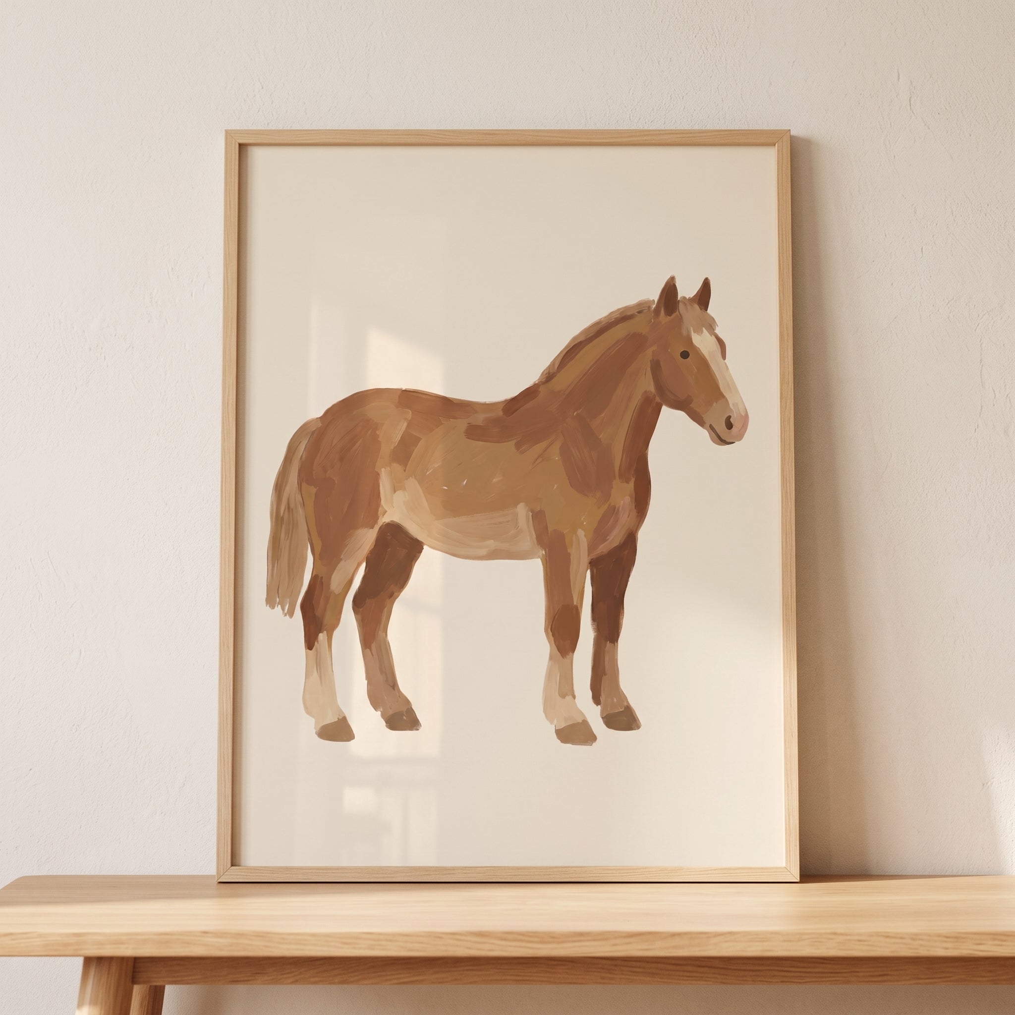 Rustic Textured Bay Horse Wall Art - Majestic Chestnut Stallion