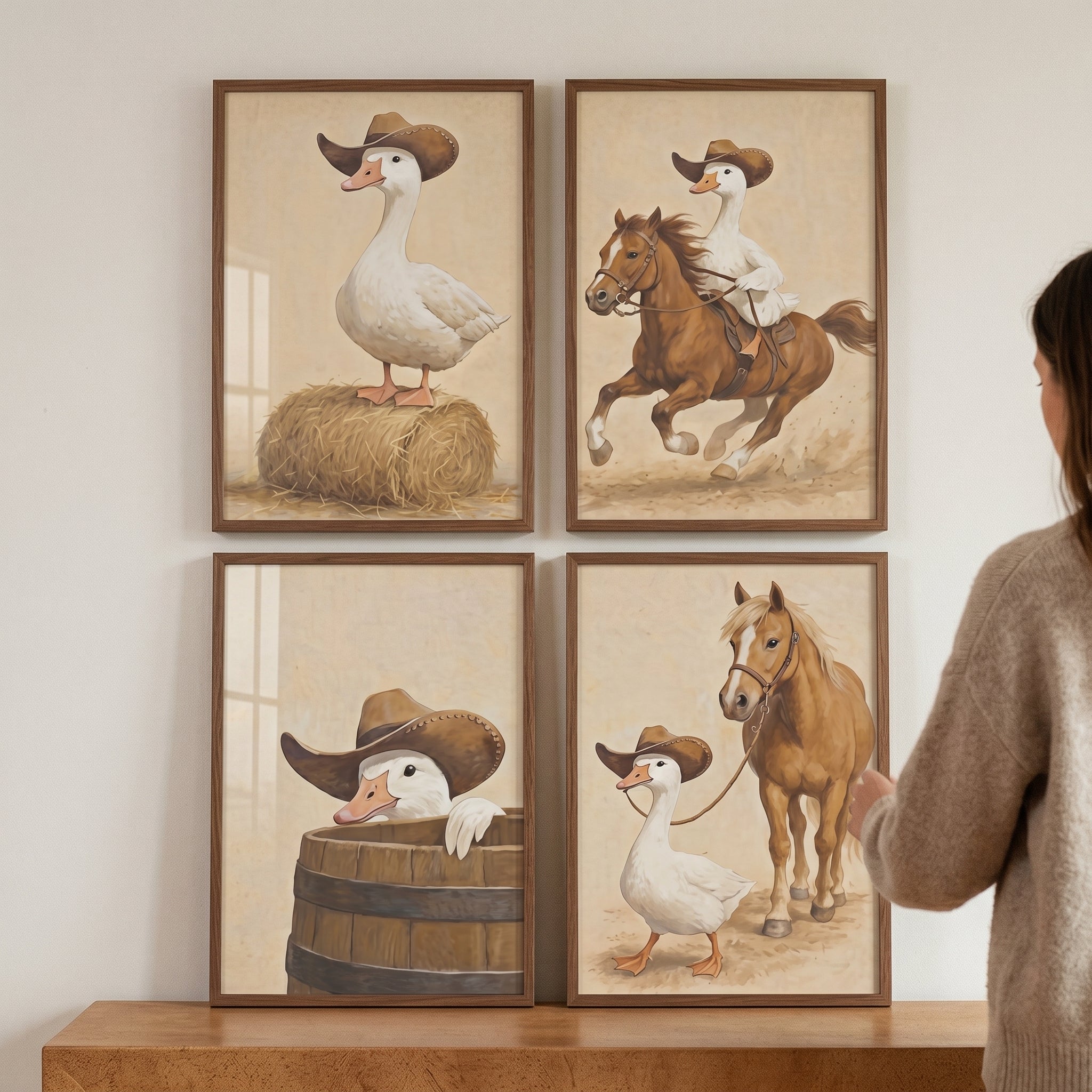 Rustic Western Cowboy Goose Wall Art Set of 4 - Rustic Cowboy Duck