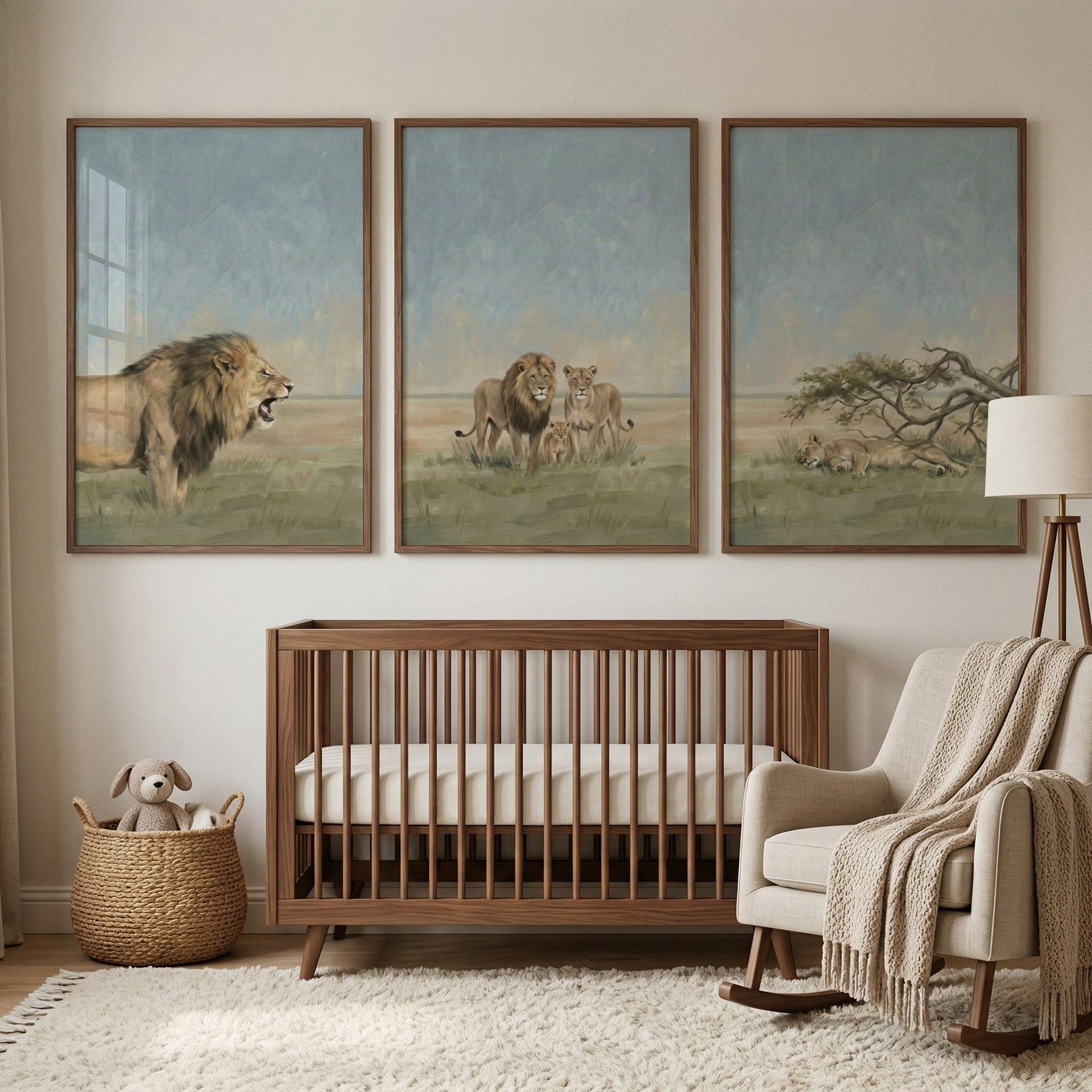 Safari Animal Nursery Wall Art Set of 3 - Majestic Lion Pride