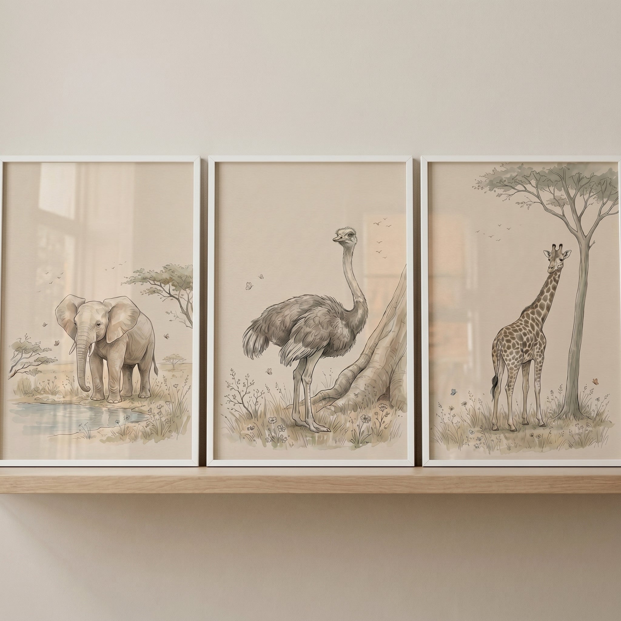 Safari Animal Wall Art Set of 3 - Savannah Safari Trio