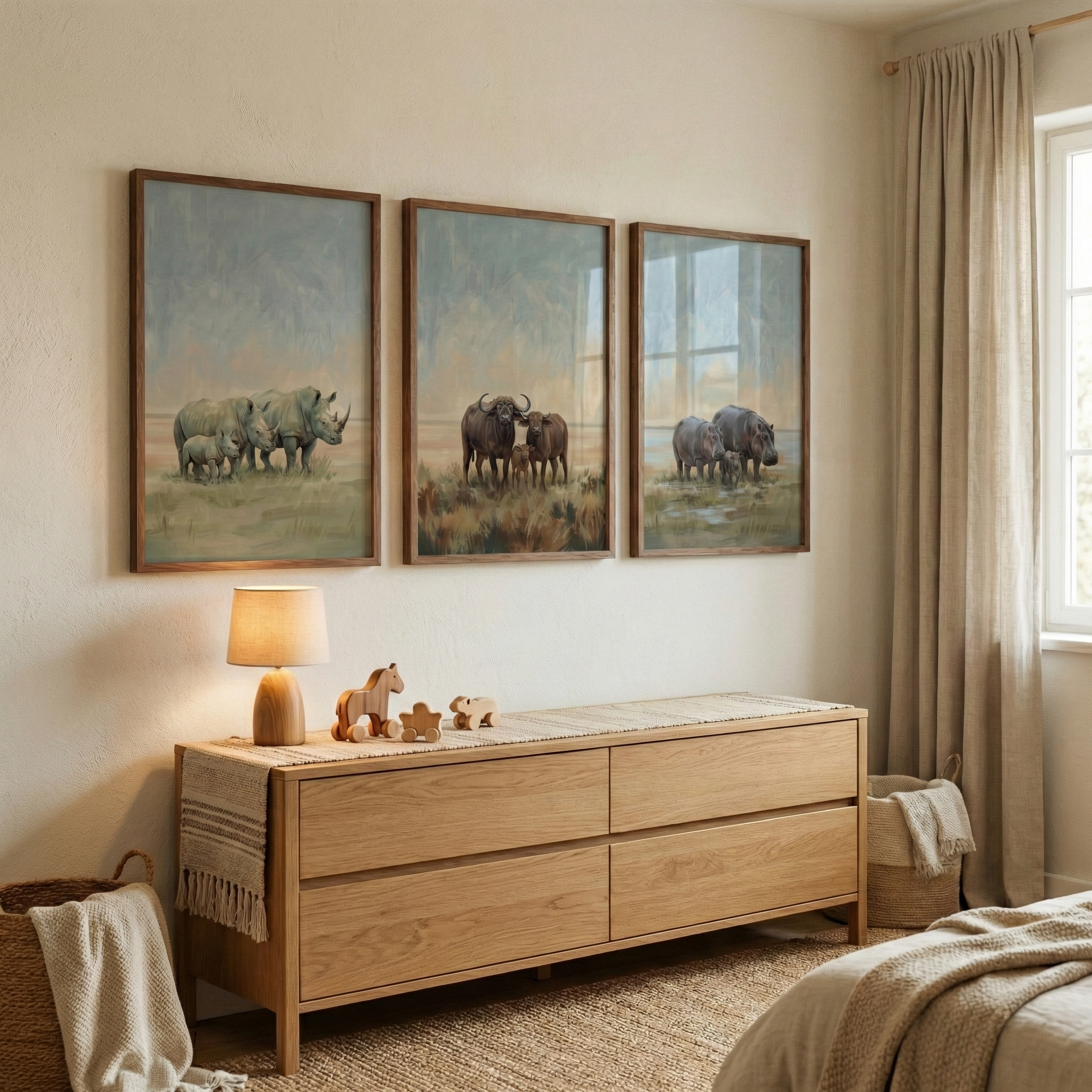 Safari Animals Wall Art Set of 3 - Wild African Trio