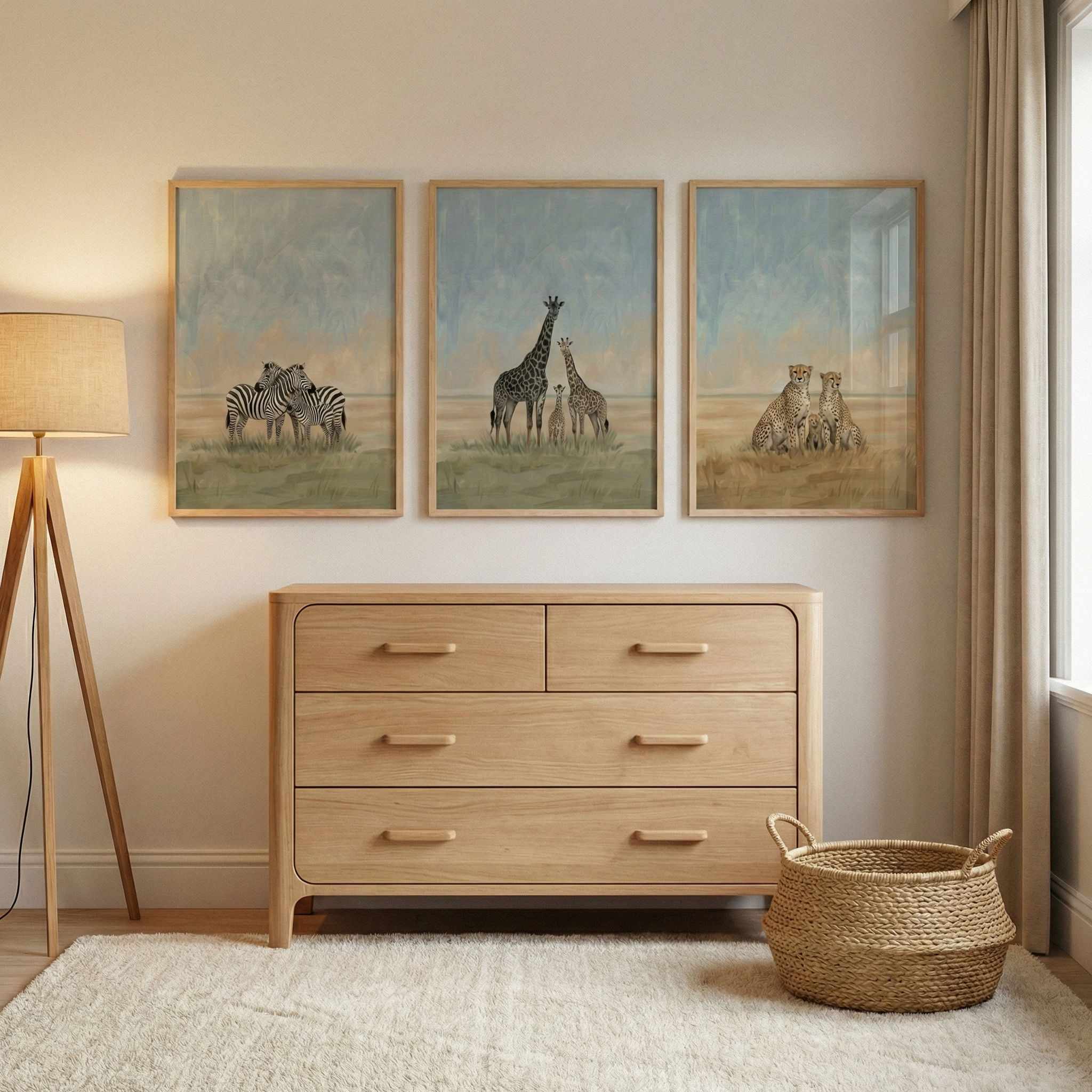 Safari Nursery Wall Art Set of 3 - Savanna Family Art