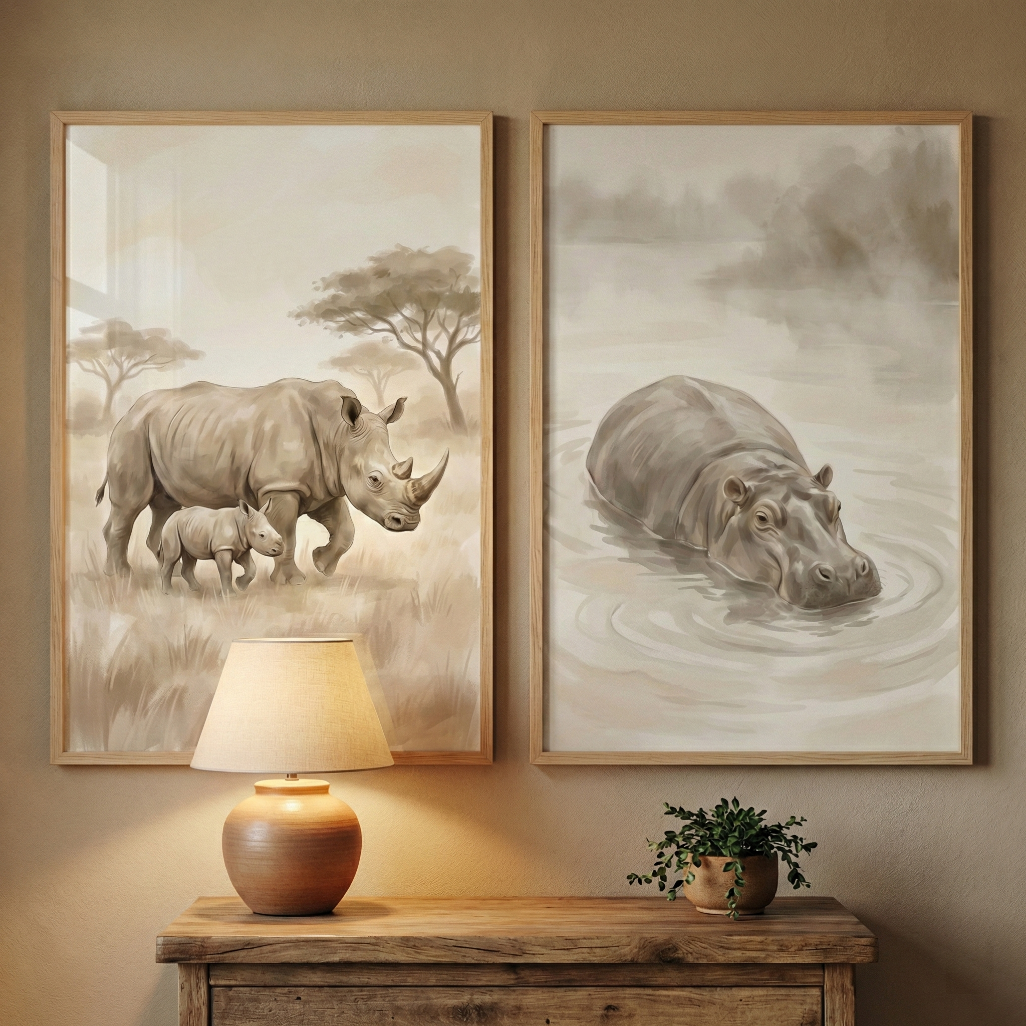Safari Wall Art Set of 2 - Safari Animal Duo