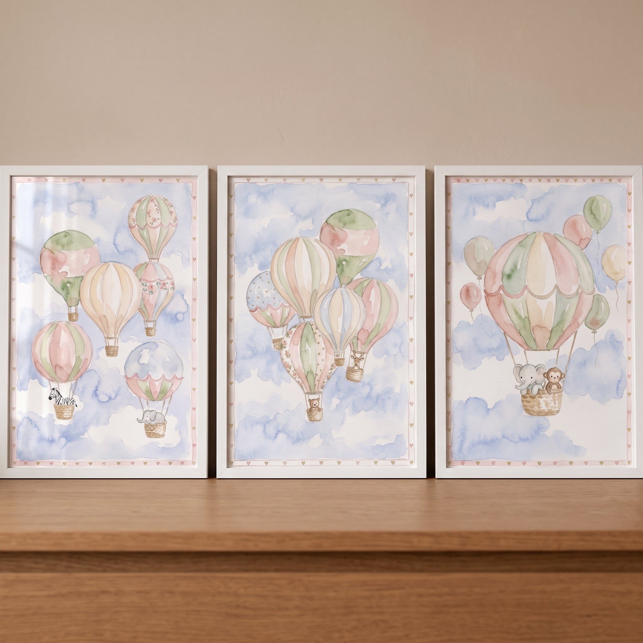 Sage Blush Animal Balloon Wall Art Set Of 3 - Sky High Friends