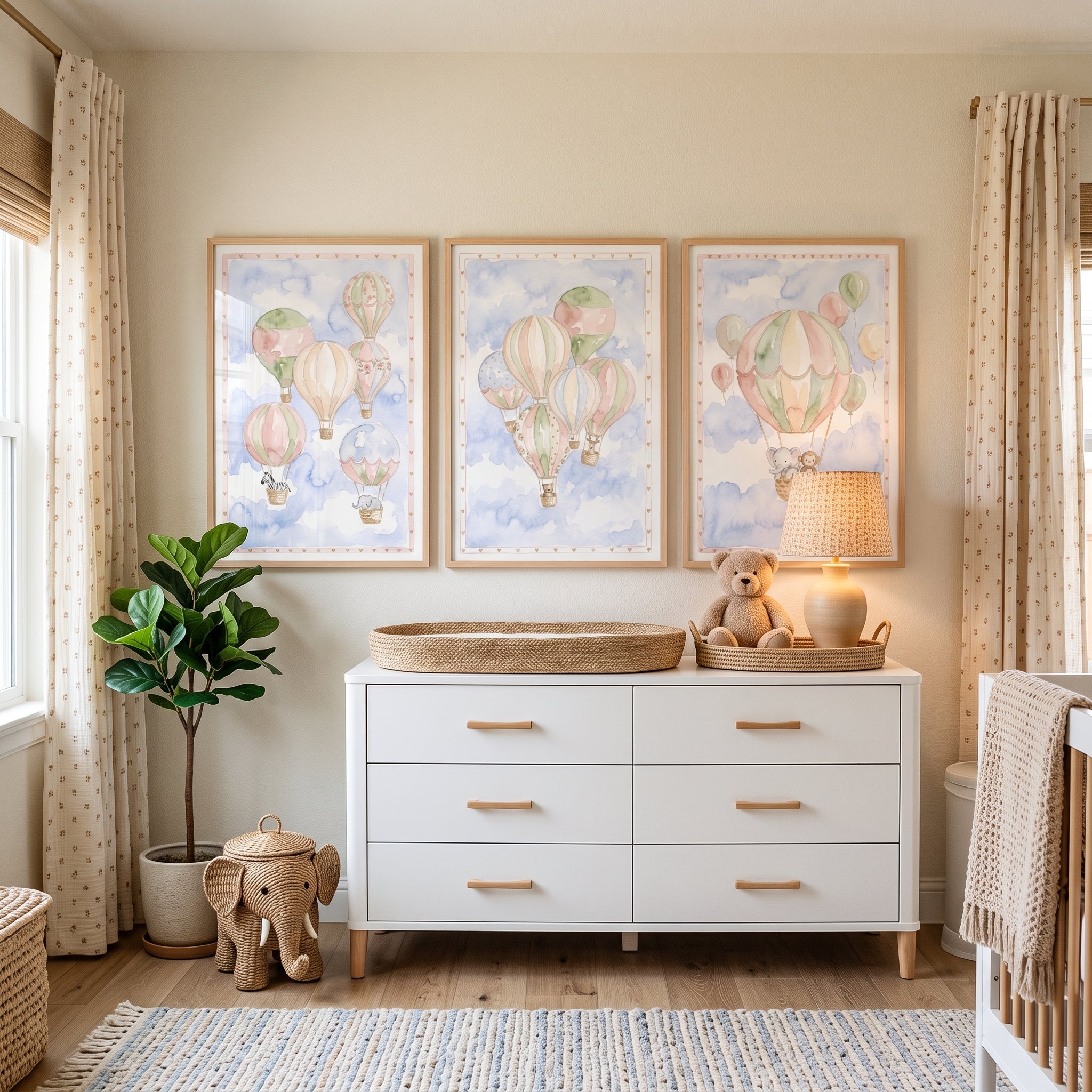 Sage Blush Animal Balloon Wall Art Set Of 3 - Sky High Friends