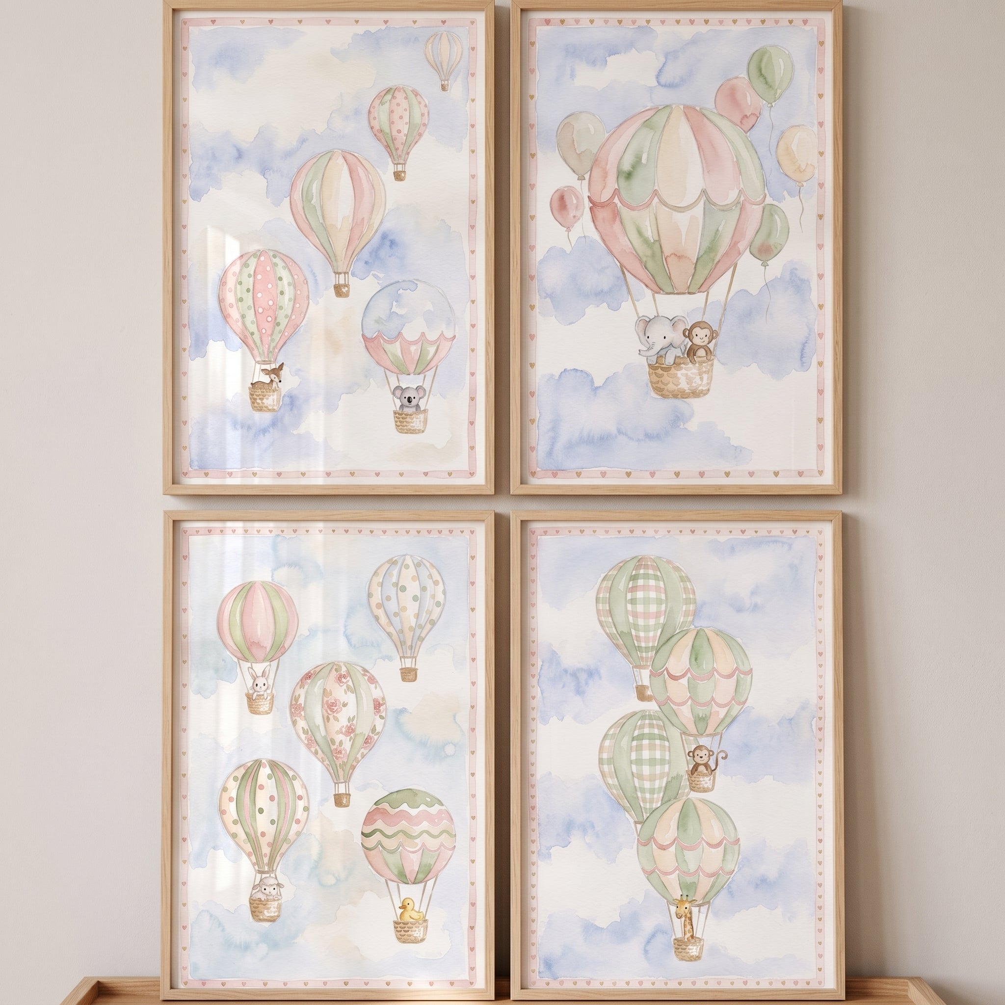 Sage Green Animal Balloon Wall Art Set Of 4 - Pastel Balloon Adventures