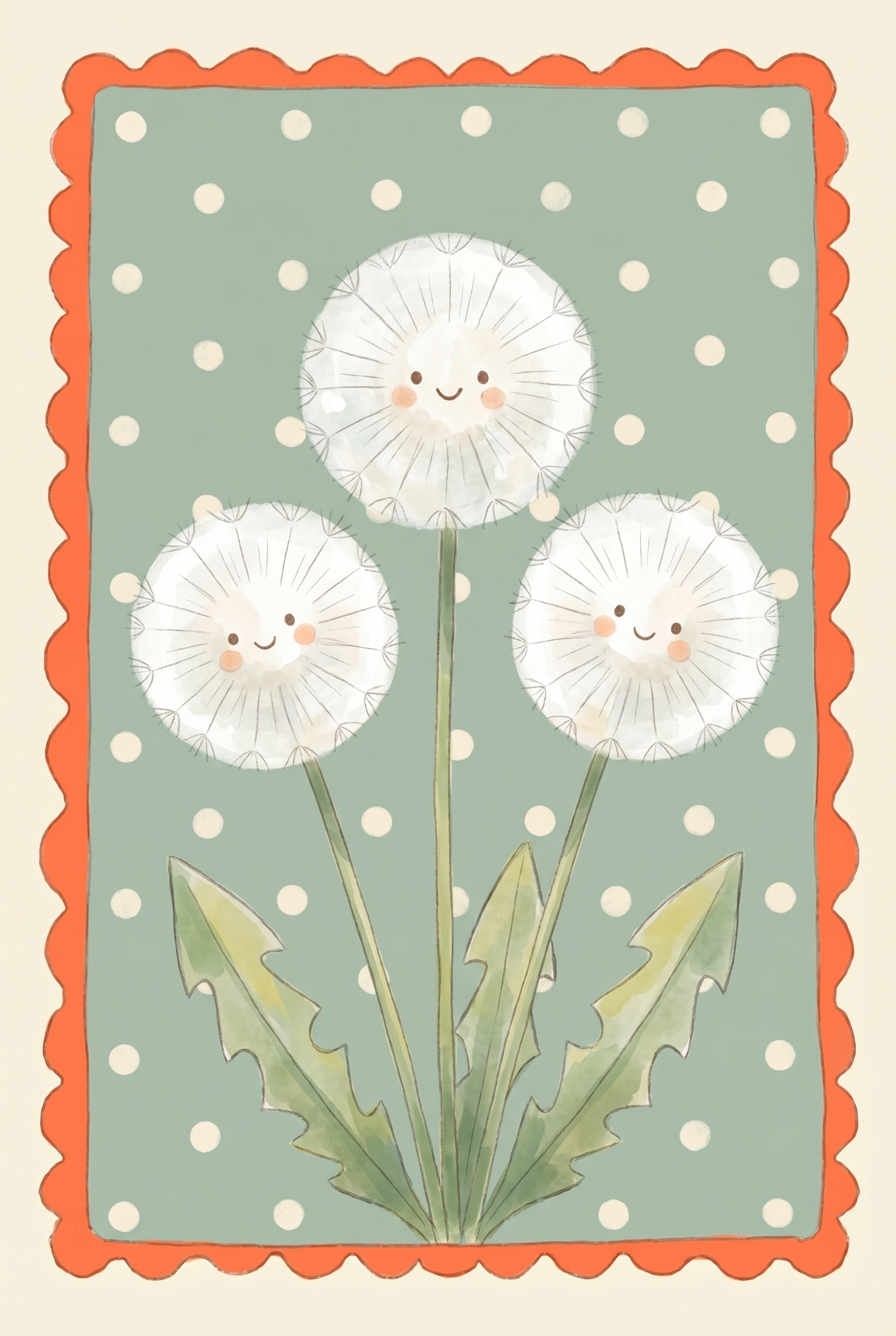 Sage Green Botanical Dandelion Flower Wall Art - Smiling Seed Heads