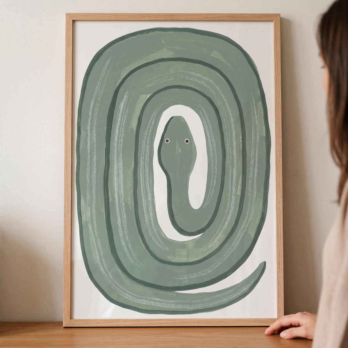 Sage Green Coiled Snake Wall Art - Infinite Sage Coil