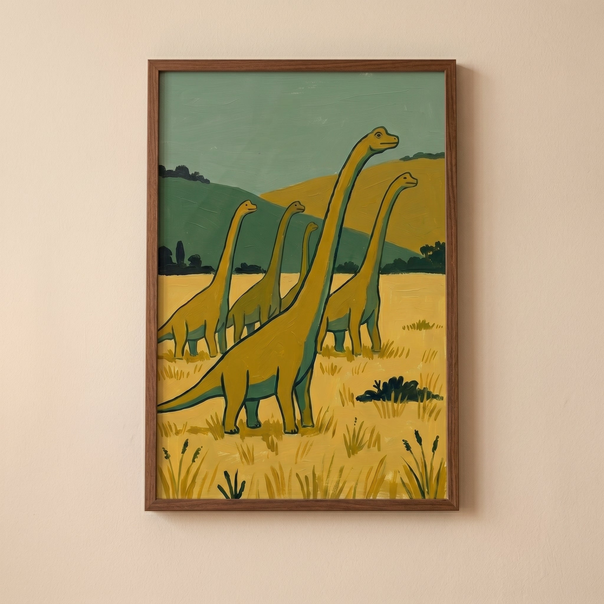 Sage Green Dinosaur Wall Art - Gentle Ancient Giants