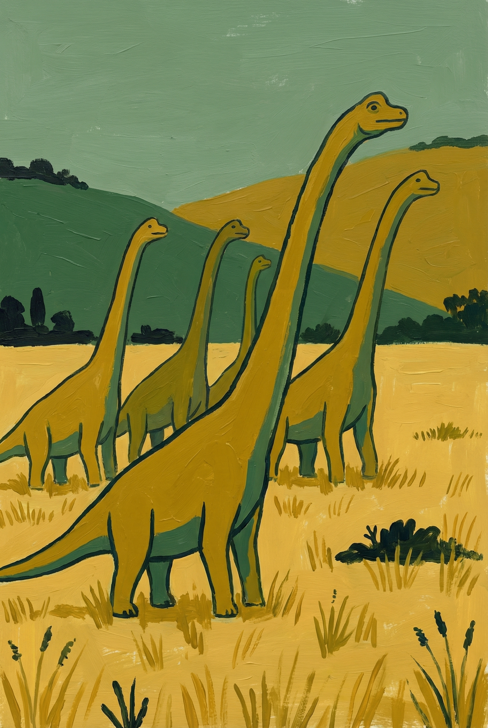 Sage Green Dinosaur Wall Art - Gentle Ancient Giants