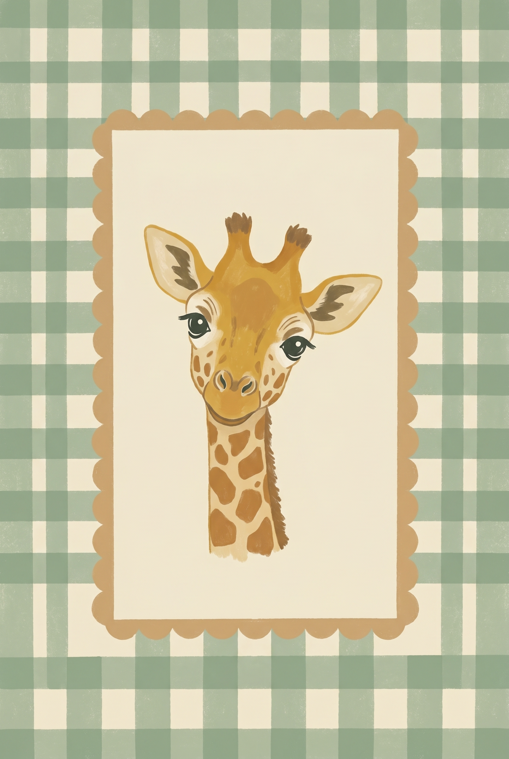Sage Green Gingham Giraffe Wall Art - Sweet Gingham Giraffe