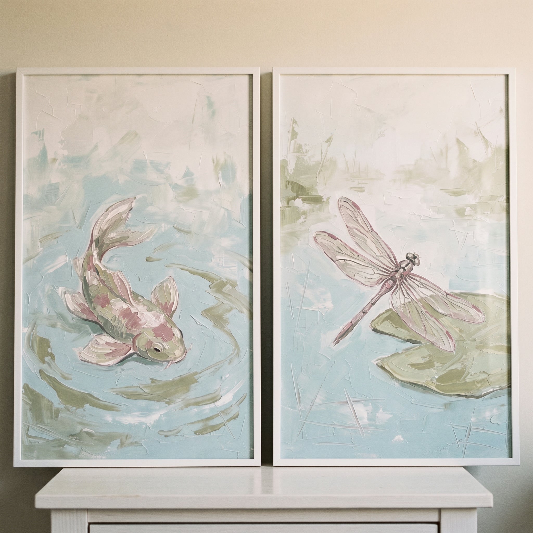 Sage Green Impasto Nature Wall Art Set Of 2 - Soft Aquatic Harmony