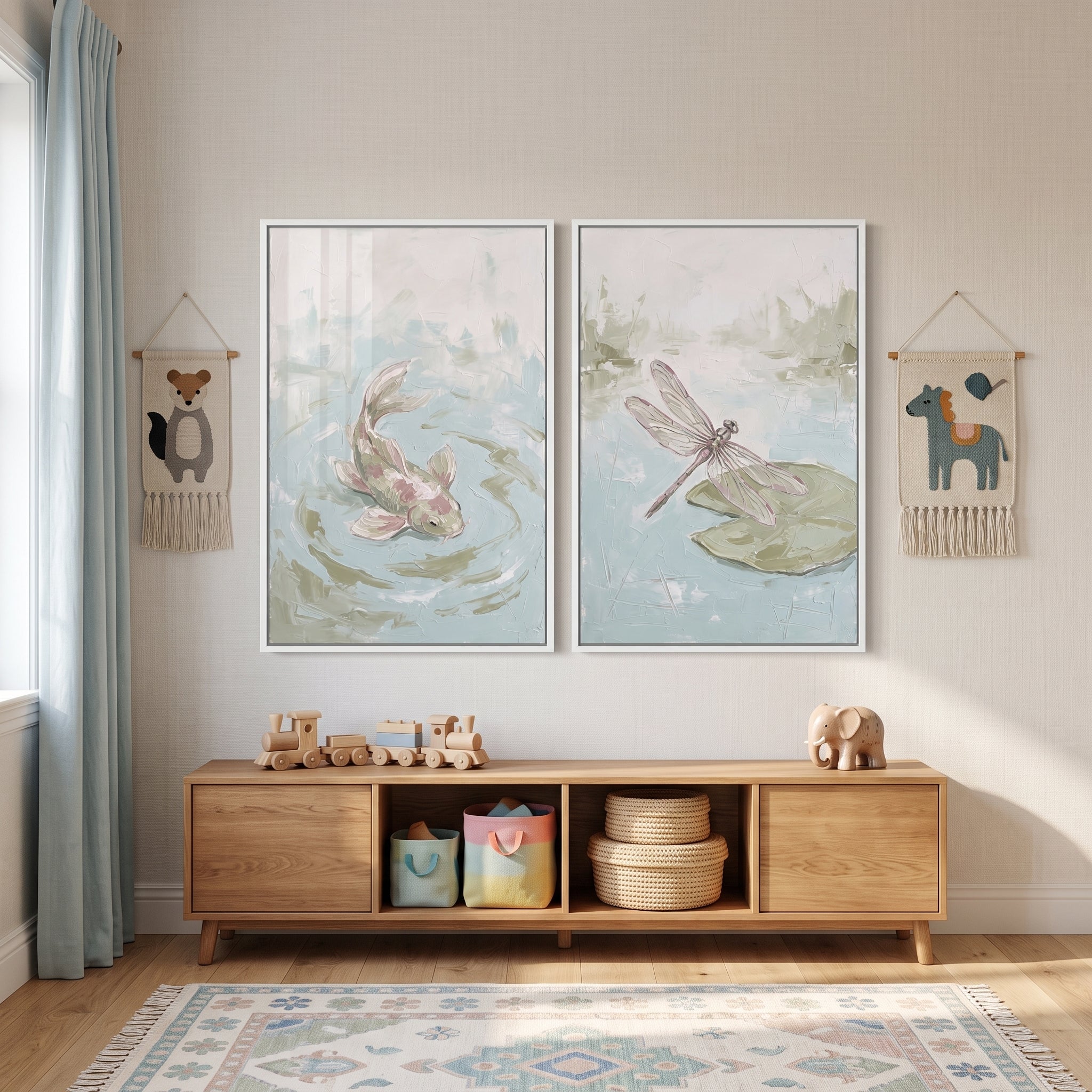 Sage Green Impasto Nature Wall Art Set Of 2 - Soft Aquatic Harmony